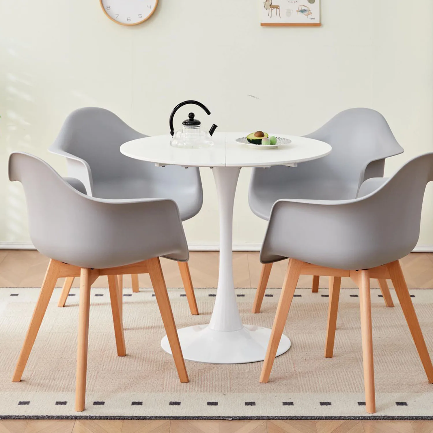 A Set of 2 Dining Chair Armchair Minimalist Retro Modern Plastic Beech Legs for Dining Room Kitchen Living Room
