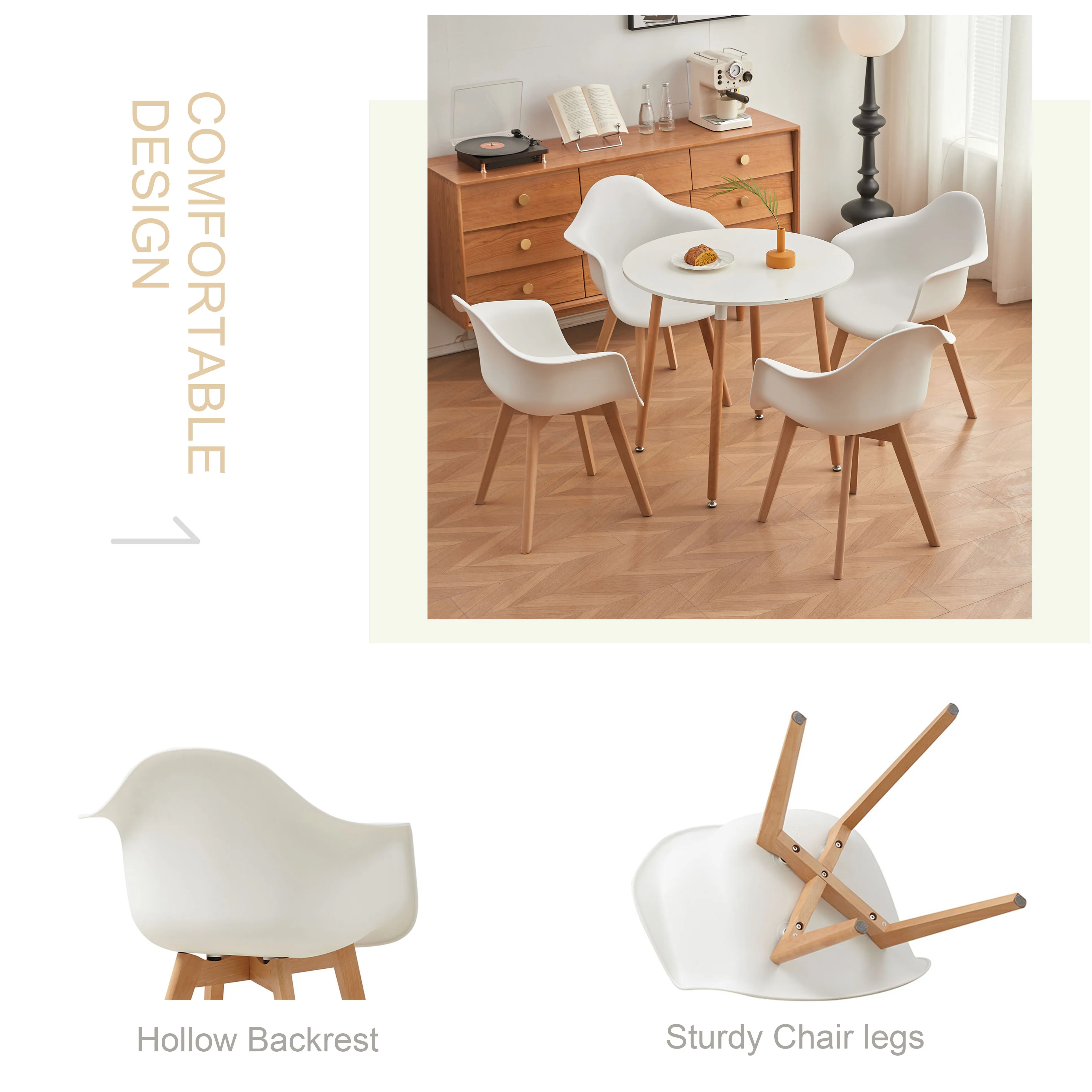 A Set of 2 Dining Chair Armchair Minimalist Retro Modern Plastic Beech Legs for Dining Room Kitchen Living Room