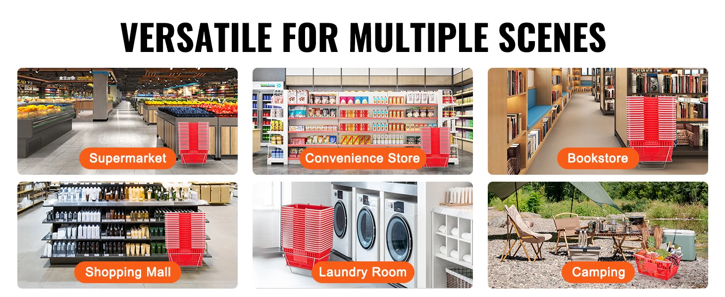 SucceBuy 20pcs Shopping Basket 21L Plastic Grocery Basket with Handle Portable Shop Bulk Used for Retail Store Supermarket