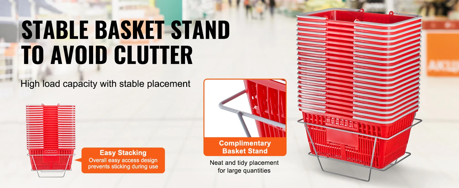 SucceBuy 20pcs Shopping Basket 21L Plastic Grocery Basket with Handle Portable Shop Bulk Used for Retail Store Supermarket