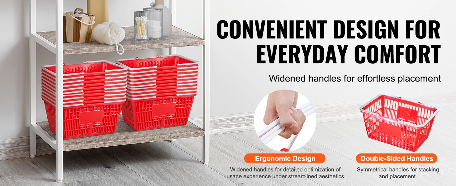 SucceBuy 20pcs Shopping Basket 21L Plastic Grocery Basket with Handle Portable Shop Bulk Used for Retail Store Supermarket