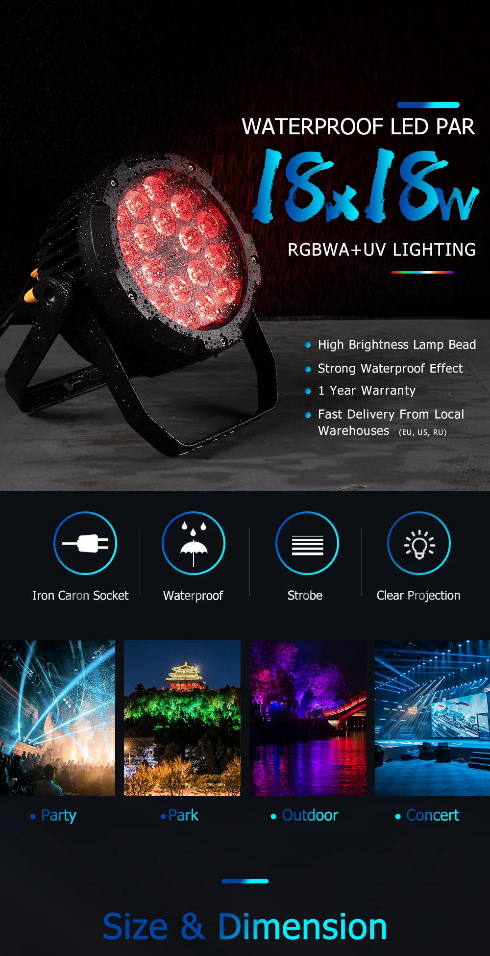 SHEHDS Waterproof IP65 LED RGBWA+UV 6in1 18X18W/7X18W Dj Disco Outdoor Paty Decoration Street lights
