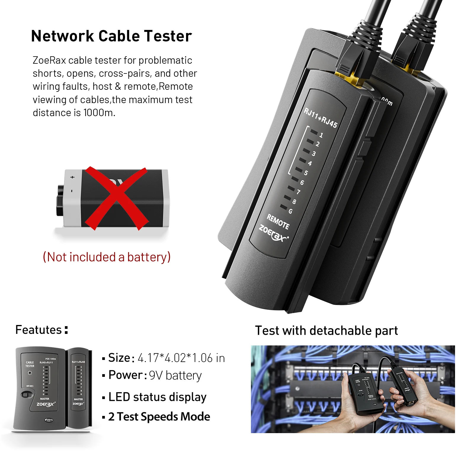 ZoeRax 8 in 1 RJ45 Cat6 Cat5e Crimp Tool Kit,Crimper tool,Cable Tester,Wire Cutter,Blades,50Pcs Cat6 Connectors and Boots