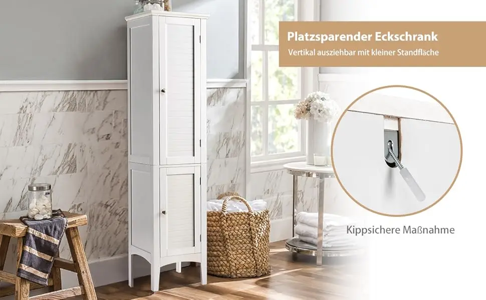 5-storey bathroom wardrobe narrow freestanding high wardrobe with 2 slat door, shelves & tilting fuse, Bath wardrobe