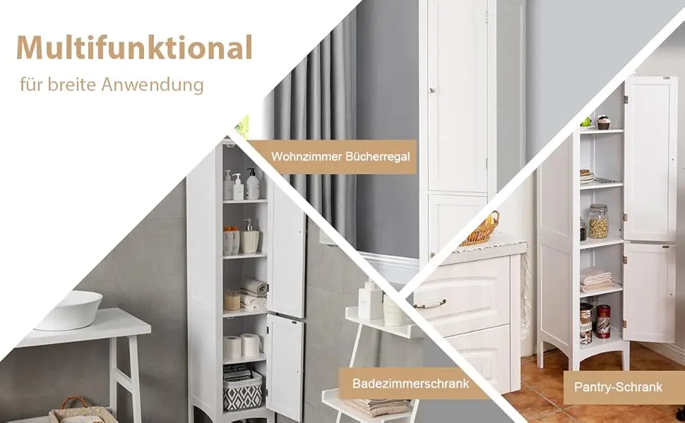 5-storey bathroom wardrobe narrow freestanding high wardrobe with 2 slat door, shelves & tilting fuse, Bath wardrobe