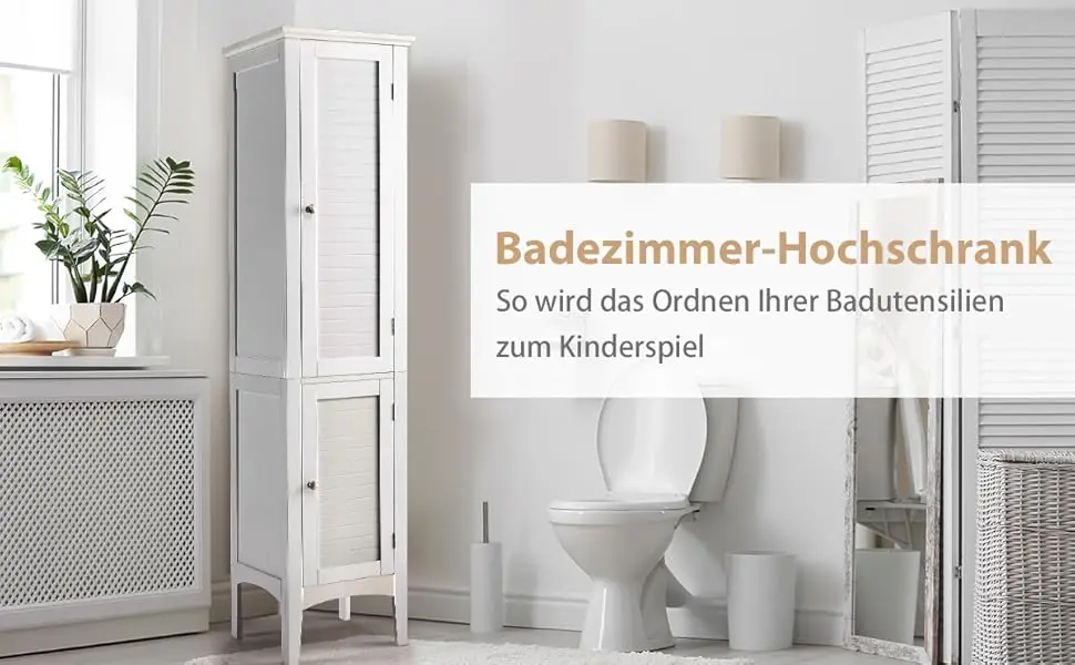 5-storey bathroom wardrobe narrow freestanding high wardrobe with 2 slat door, shelves & tilting fuse, Bath wardrobe