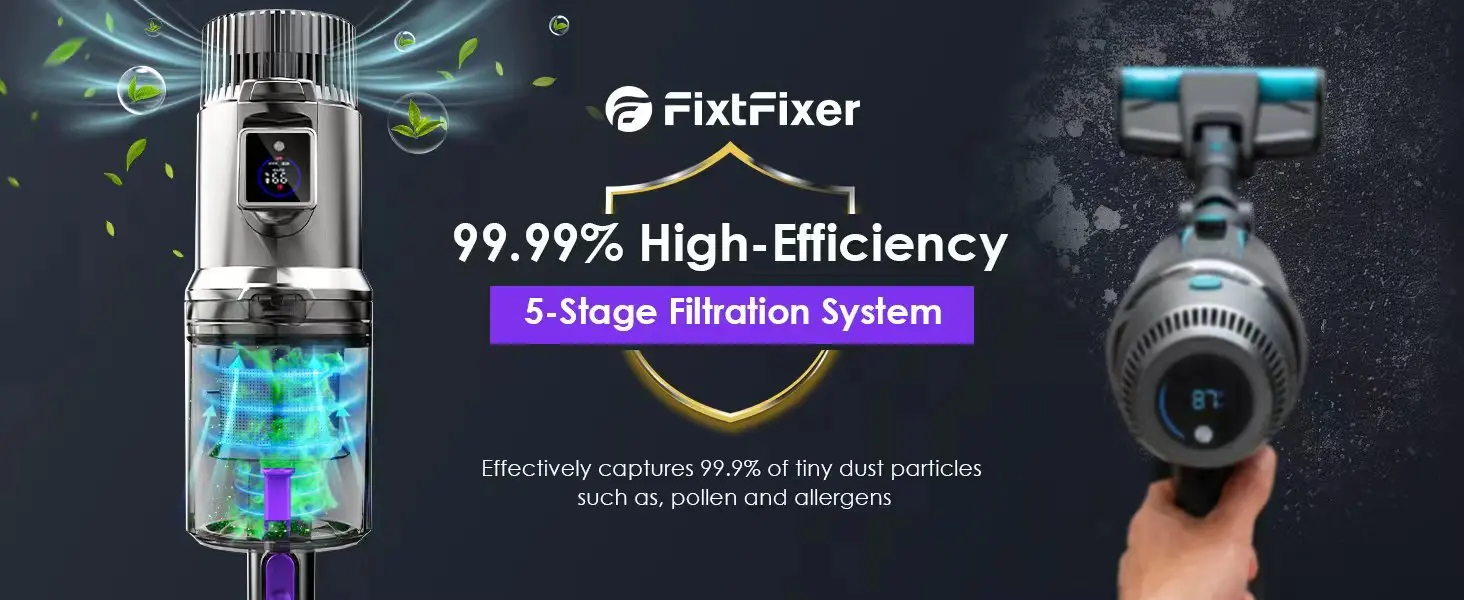 FixtFixer V10 500W Cordless Vacuum Cleaner, 80 Minute Handheld Wireless Hoover with LED Display, Home Vacuum Hoover