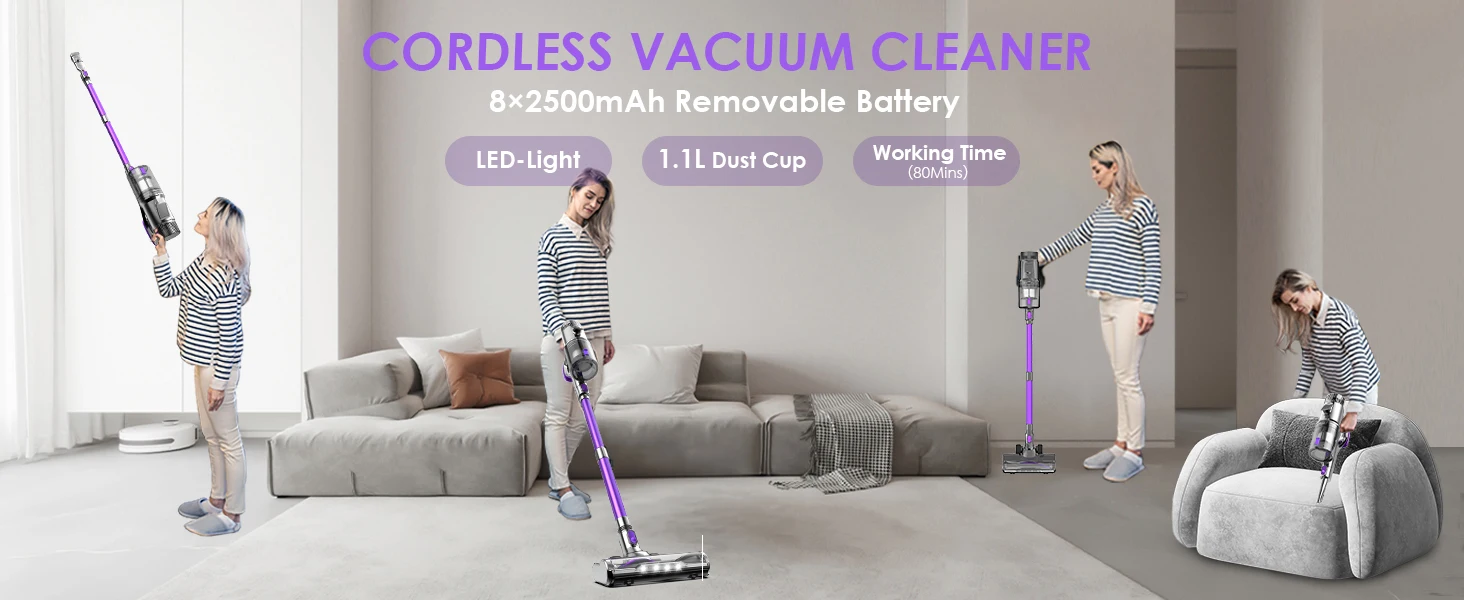 FixtFixer V10 500W Cordless Vacuum Cleaner, 80 Minute Handheld Wireless Hoover with LED Display, Home Vacuum Hoover