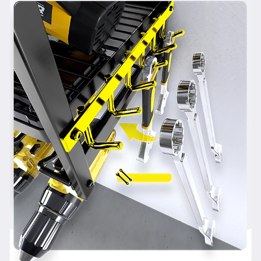 4 Layers Metal Wall-Mount Organizer for Power Tools Heavy Duty Metal Drill Rack with Strong Bearing Capacity for Garage Storage