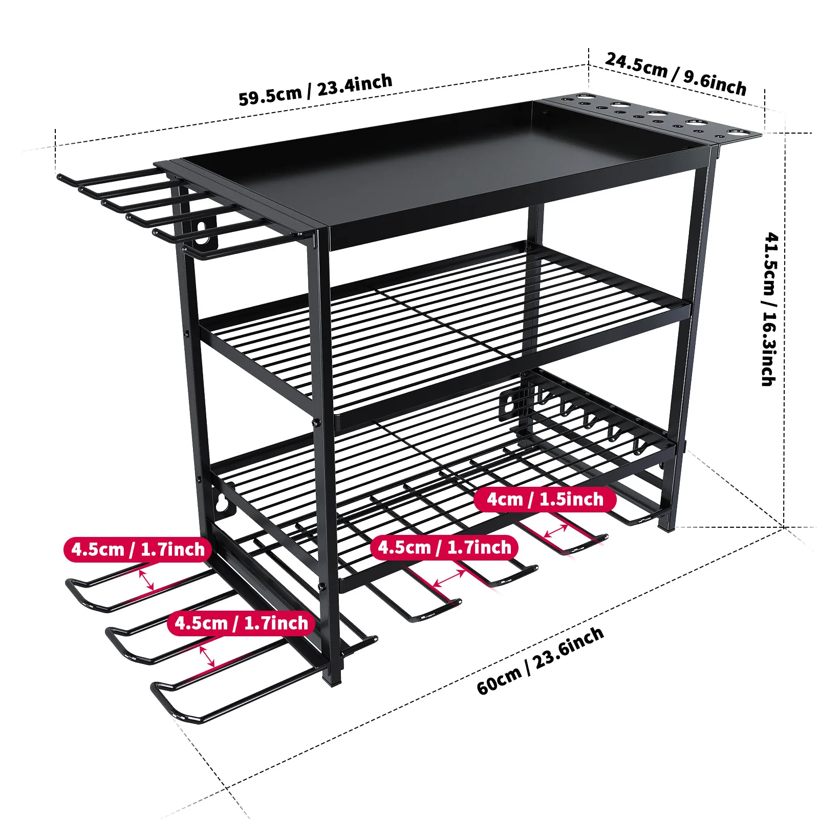 4 Layers Metal Wall-Mount Organizer for Power Tools Heavy Duty Metal Drill Rack with Strong Bearing Capacity for Garage Storage