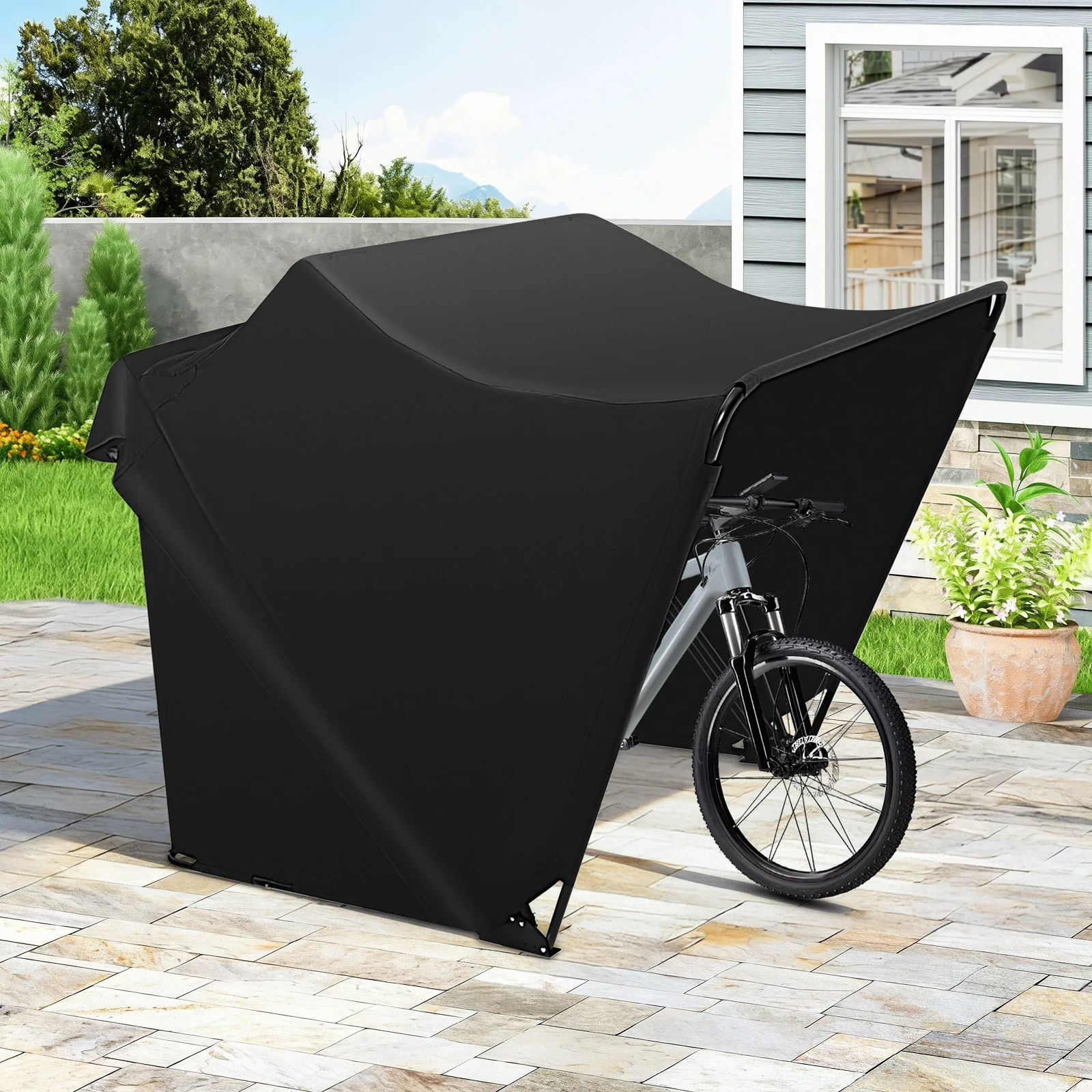 Foldable 600D Oxford Fabric Motorbike Tent Waterproof Motorcycle Cover with Carry Bag for Motorbikes Black