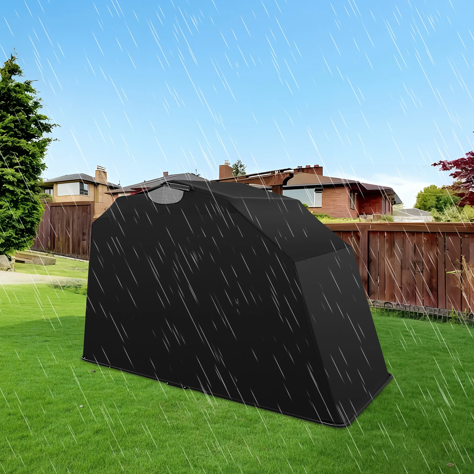 Foldable 600D Oxford Fabric Motorbike Tent Waterproof Motorcycle Cover with Carry Bag for Motorbikes Black