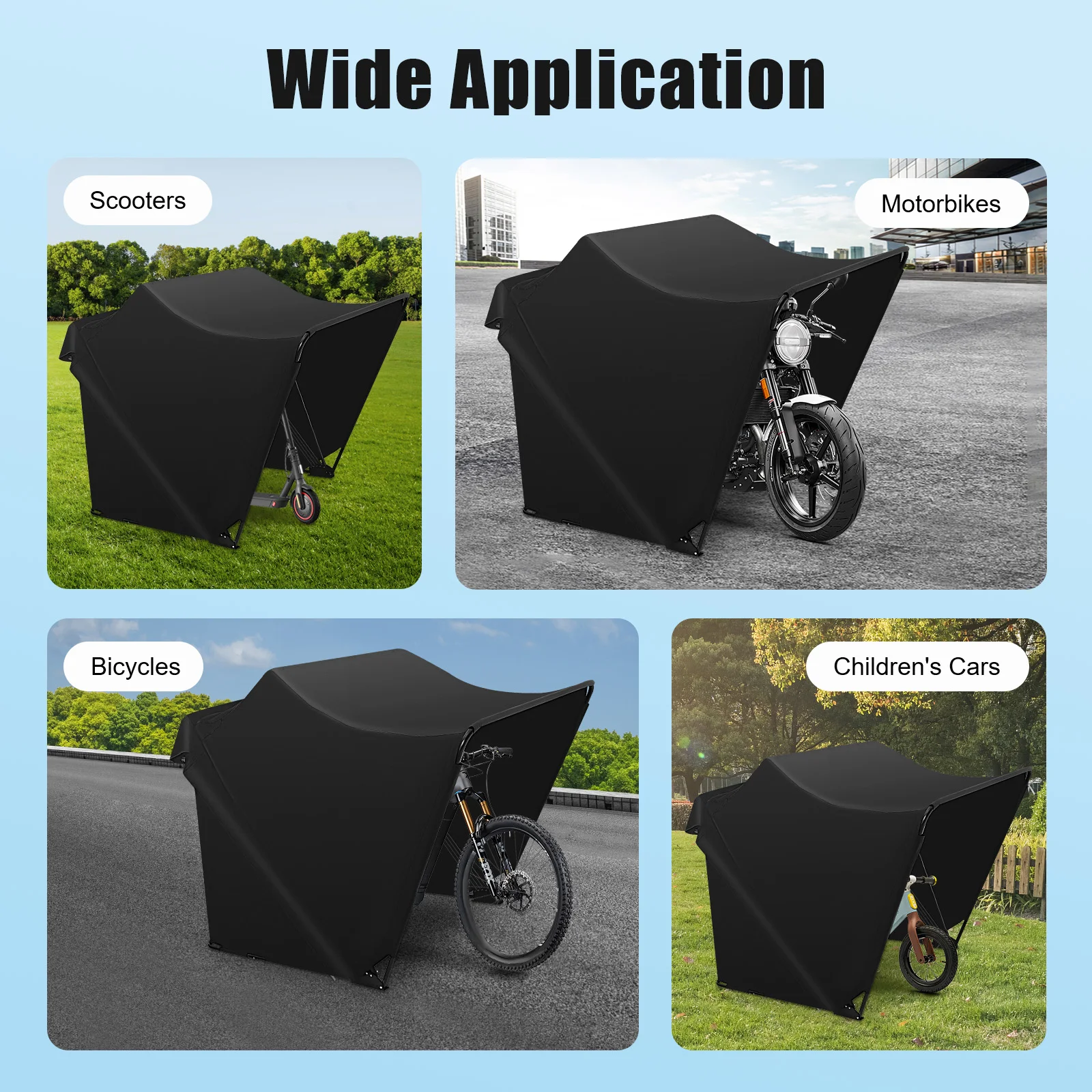 Foldable 600D Oxford Fabric Motorbike Tent Waterproof Motorcycle Cover with Carry Bag for Motorbikes Black