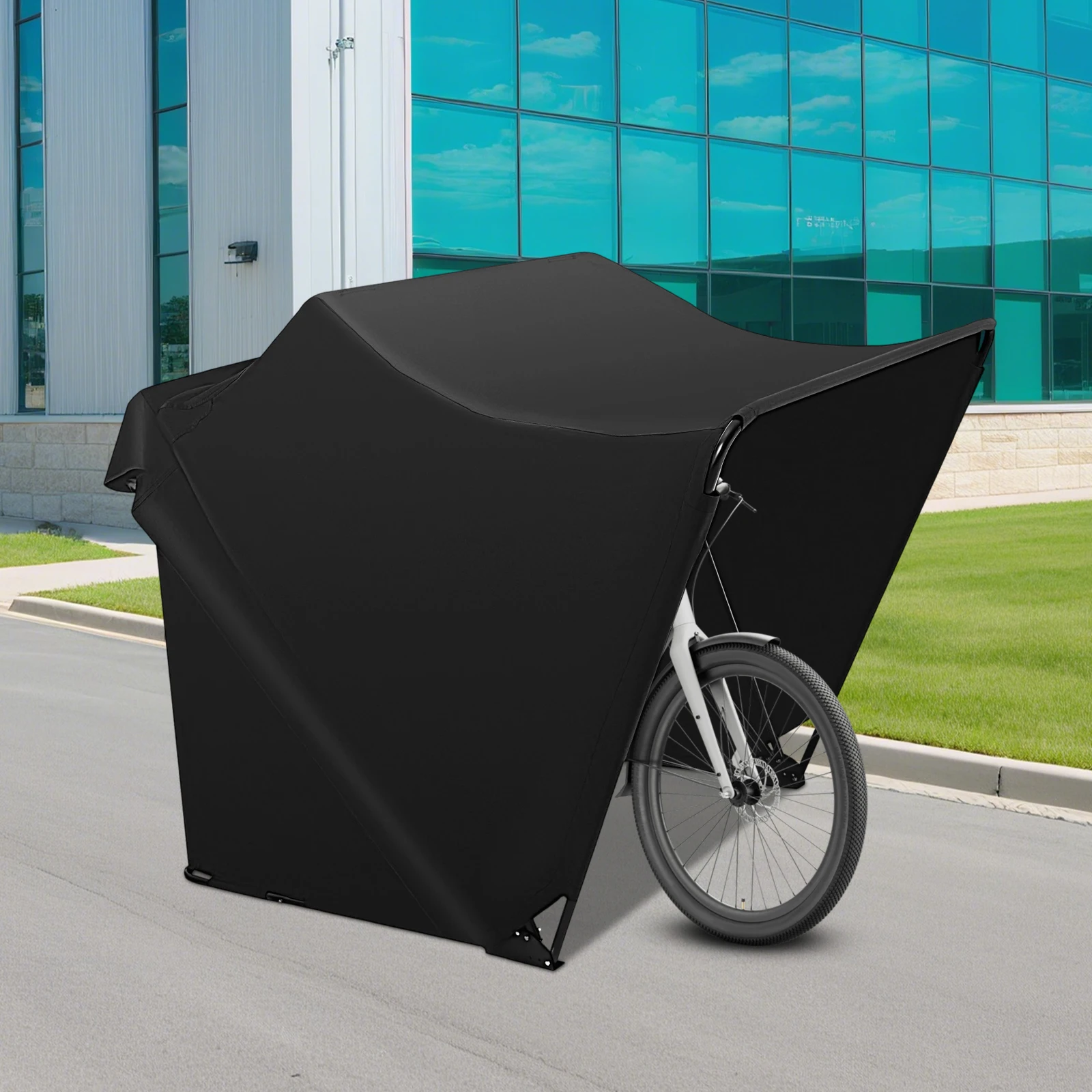 Foldable 600D Oxford Fabric Motorbike Tent Waterproof Motorcycle Cover with Carry Bag for Motorbikes Black