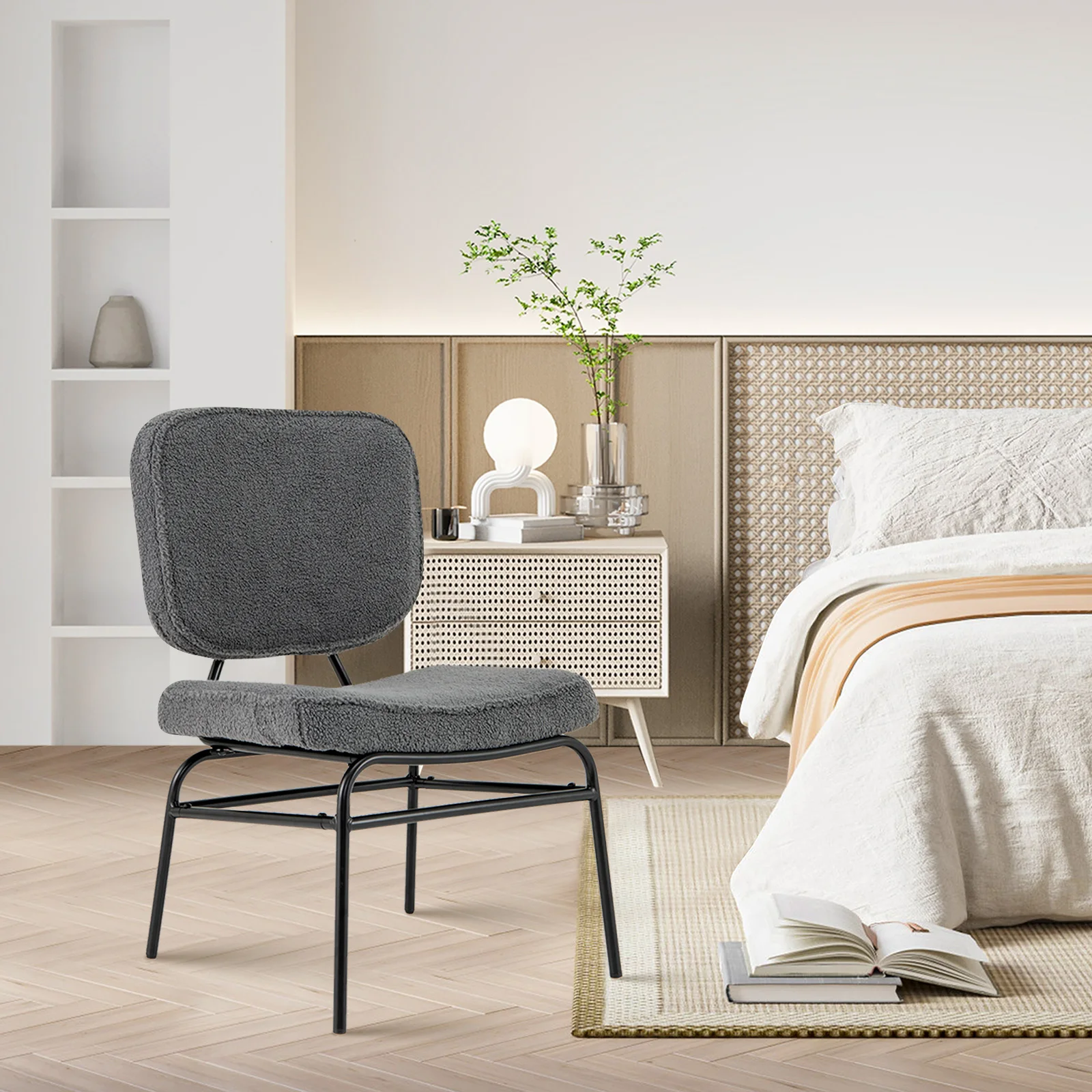 Dining room chair, Sherpa kitchen chair with curved seat and backrest, upholstery chair weighing up to 150 kg, living room chair