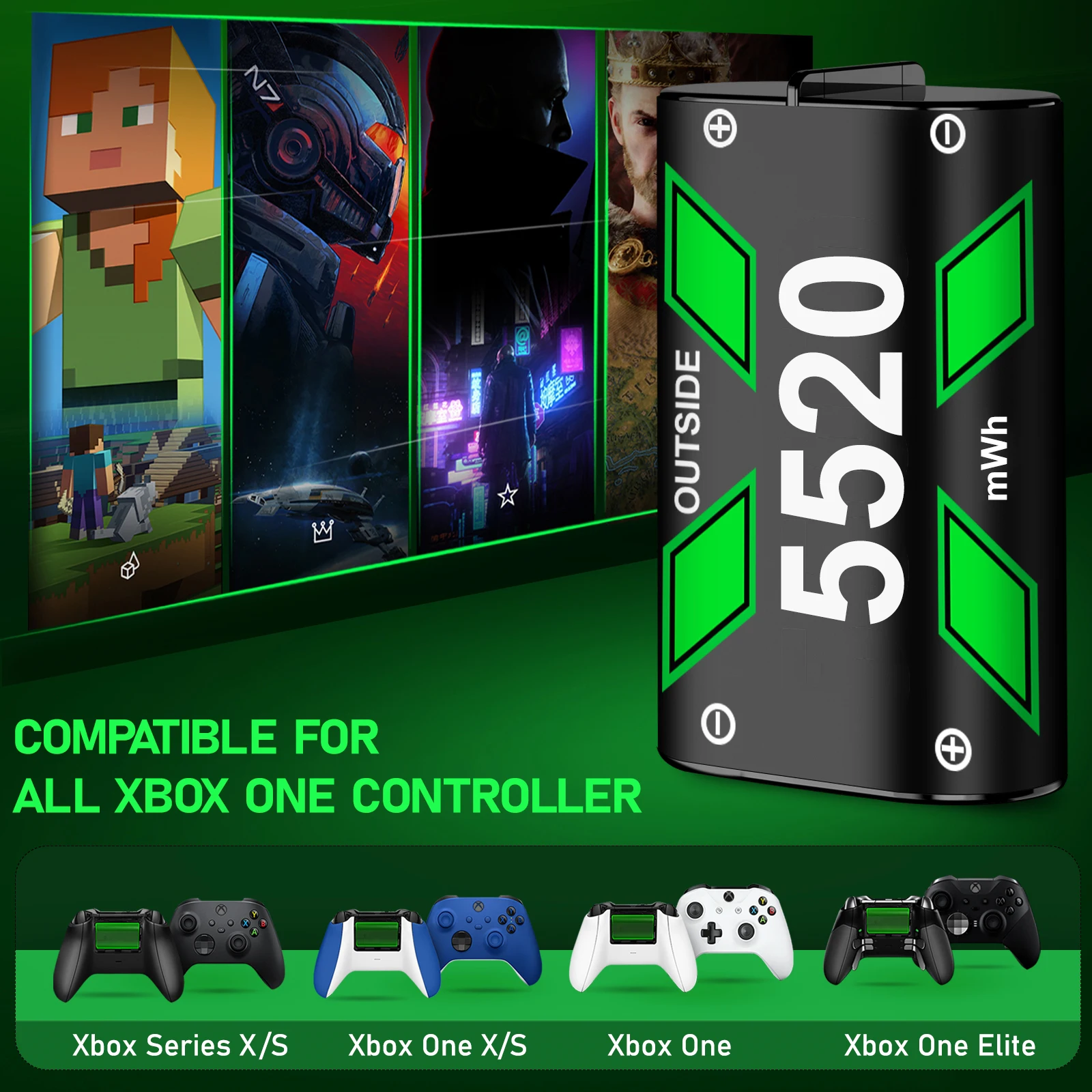 Rechargeable Xbox One Controller Battery Pack with 4x5520mWh for Xbox Series X|S,Battery Charger Station for Xbox One S/X/Elite
