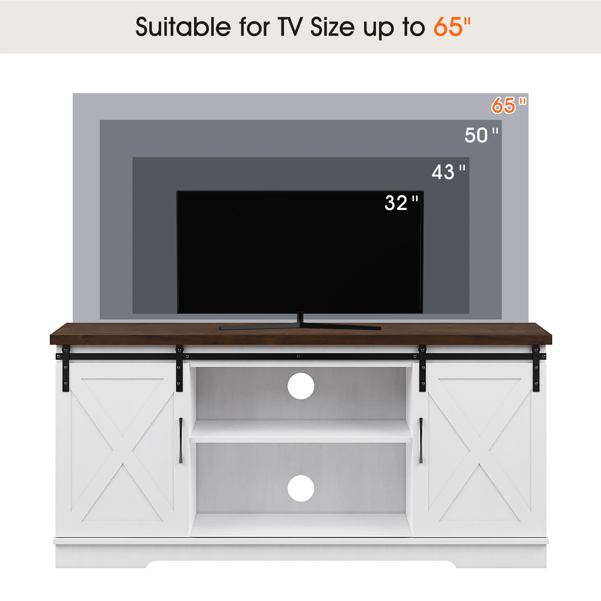 Farmhouse TV Stand for 65 Inch TV, Entertainment Center with Storage and Sliding Barn Doors, Modern Media TV Console TV Stands f