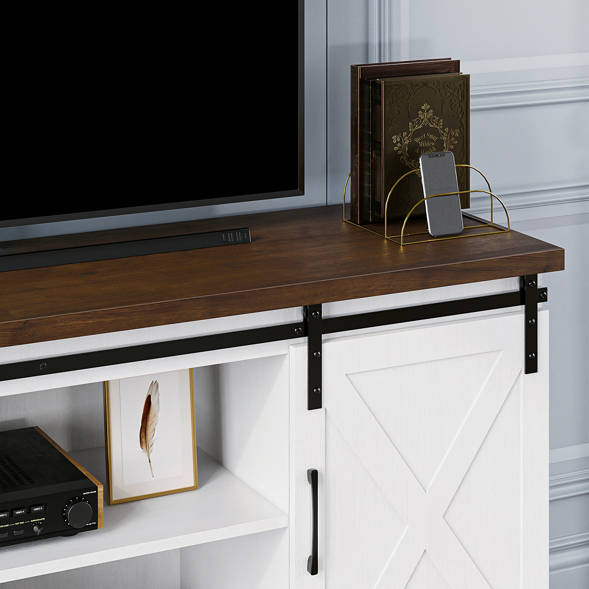 Farmhouse TV Stand for 65 Inch TV, Entertainment Center with Storage and Sliding Barn Doors, Modern Media TV Console TV Stands f