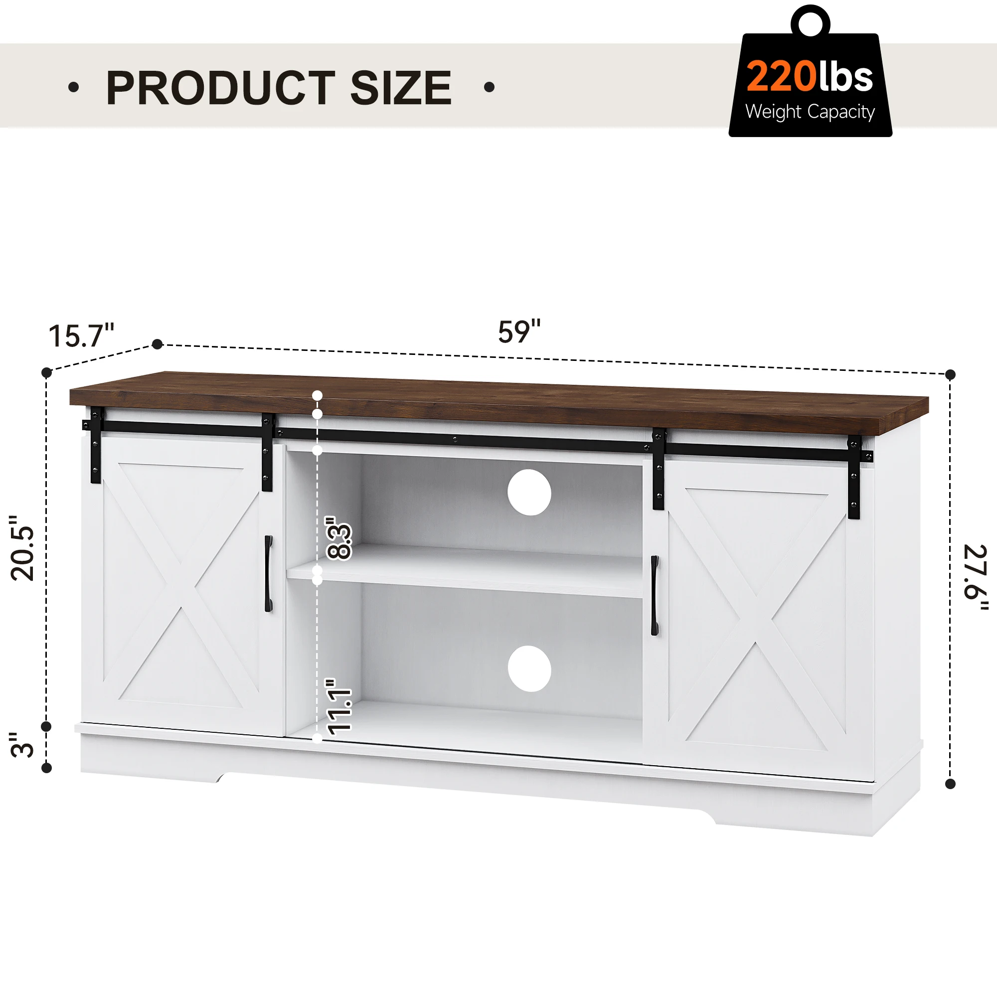 Farmhouse TV Stand for 65 Inch TV, Entertainment Center with Storage and Sliding Barn Doors, Modern Media TV Console TV Stands f