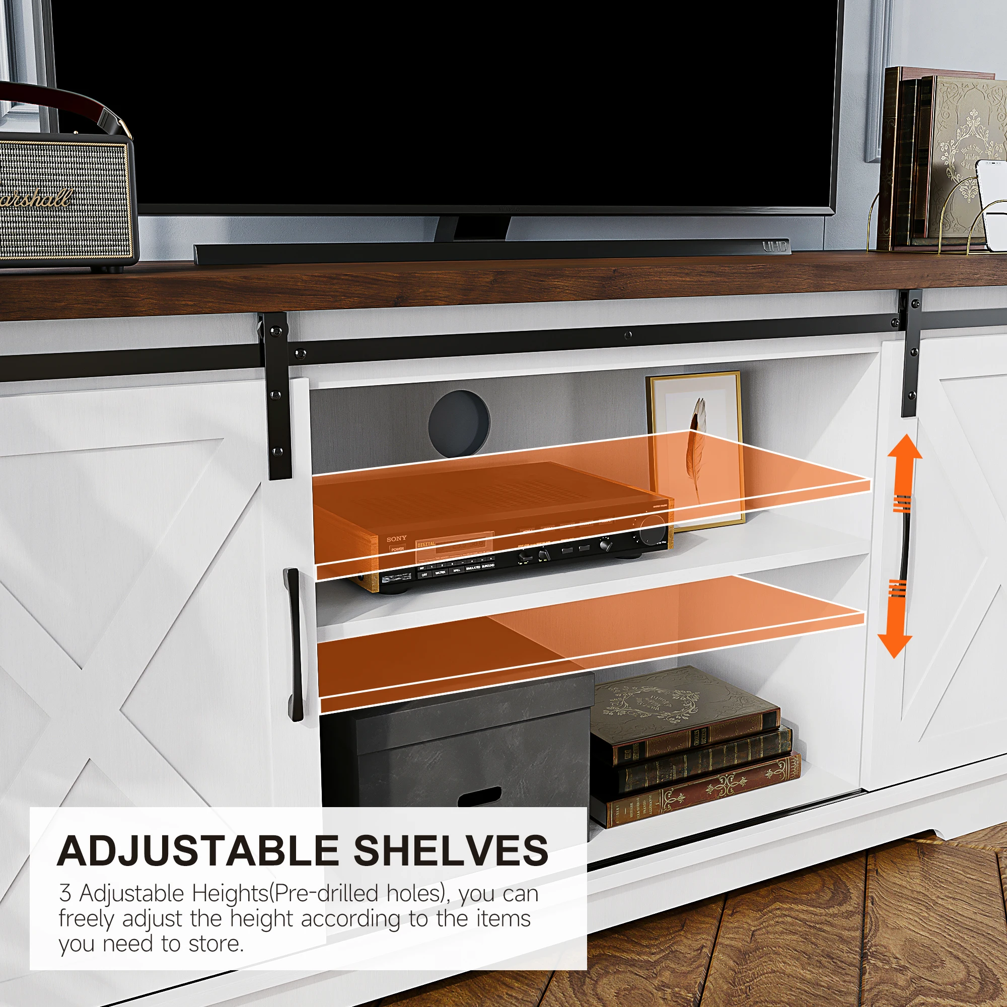 Farmhouse TV Stand for 65 Inch TV, Entertainment Center with Storage and Sliding Barn Doors, Modern Media TV Console TV Stands f