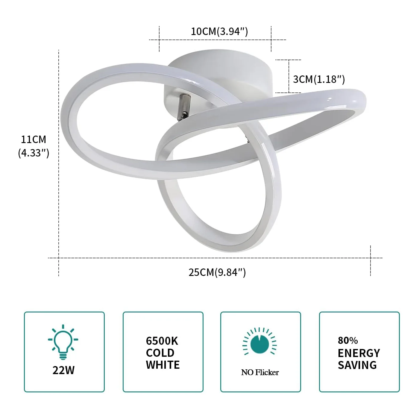 White Hallway Light Modern LED Ceiling Light for Balcony Corridor Closet Bedroom Bathroom Kitchen Livingroom 6500K White Cold