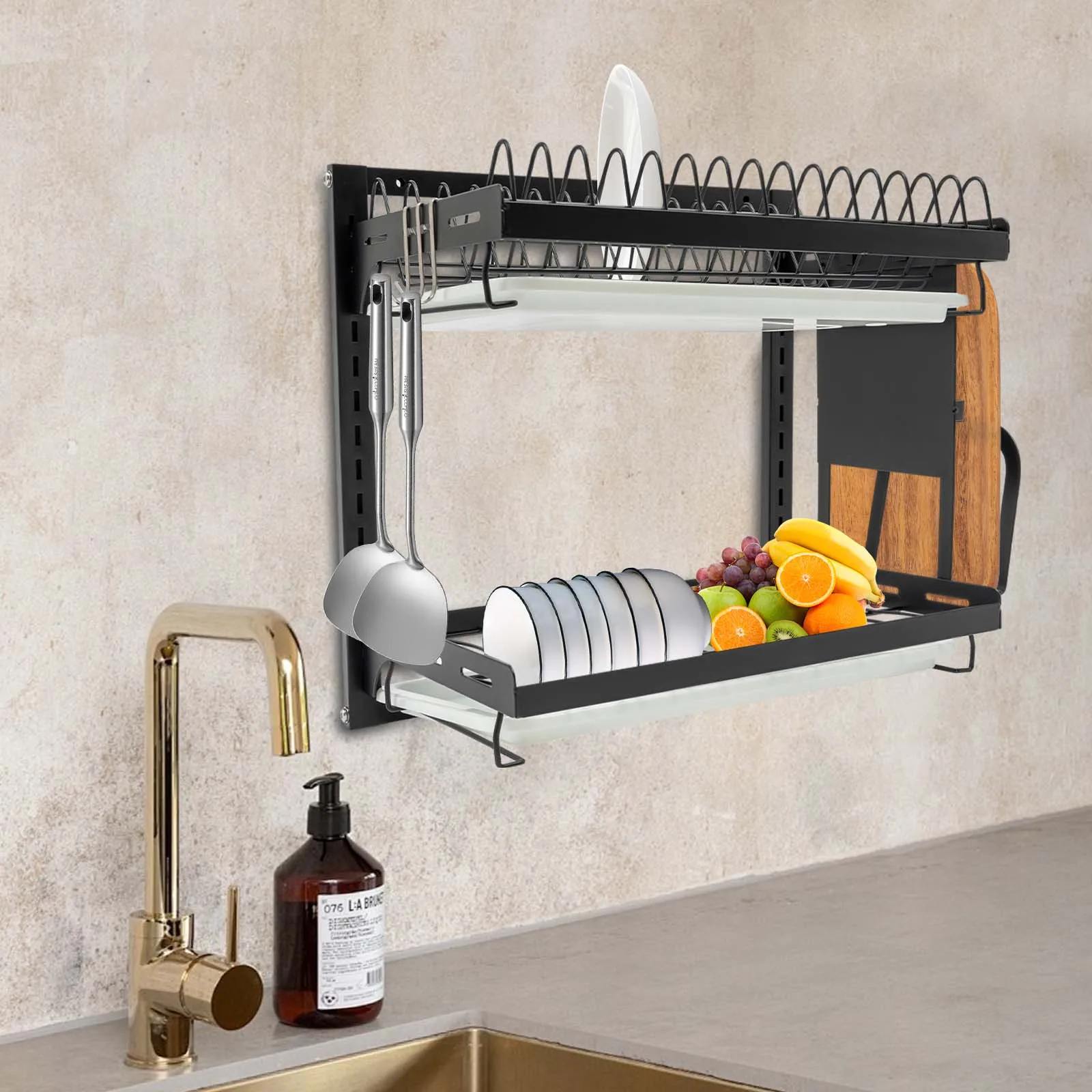 Dish Drainer High-Quality Kitchen Organizer Large Capacity 2-Tier Dish Rack for Homes//Bars/Coffee Shops/Bakeries/Milk Tea Shops