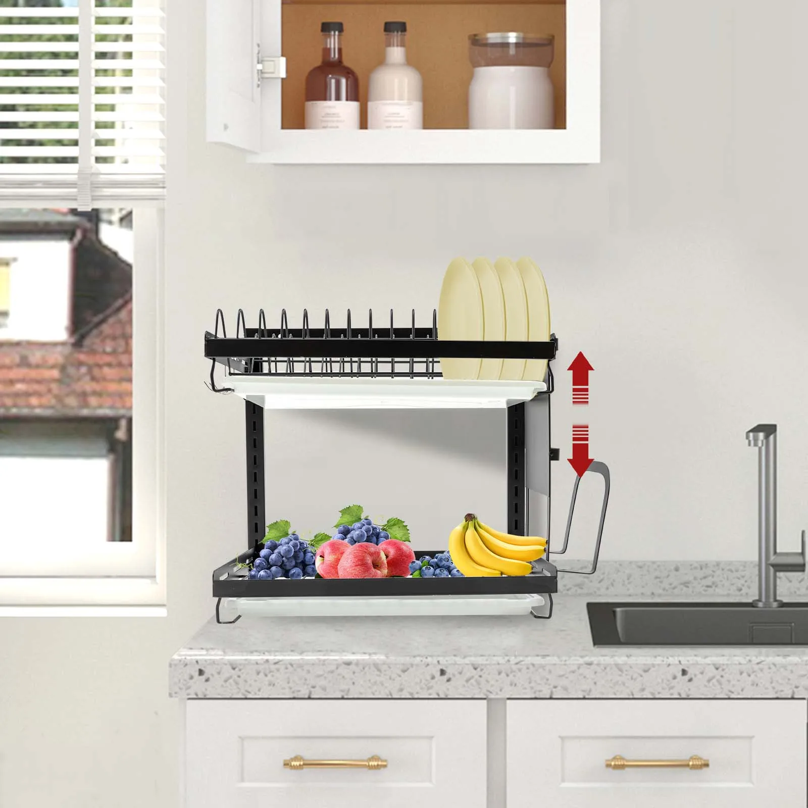 Dish Drainer High-Quality Kitchen Organizer Large Capacity 2-Tier Dish Rack for Homes//Bars/Coffee Shops/Bakeries/Milk Tea Shops