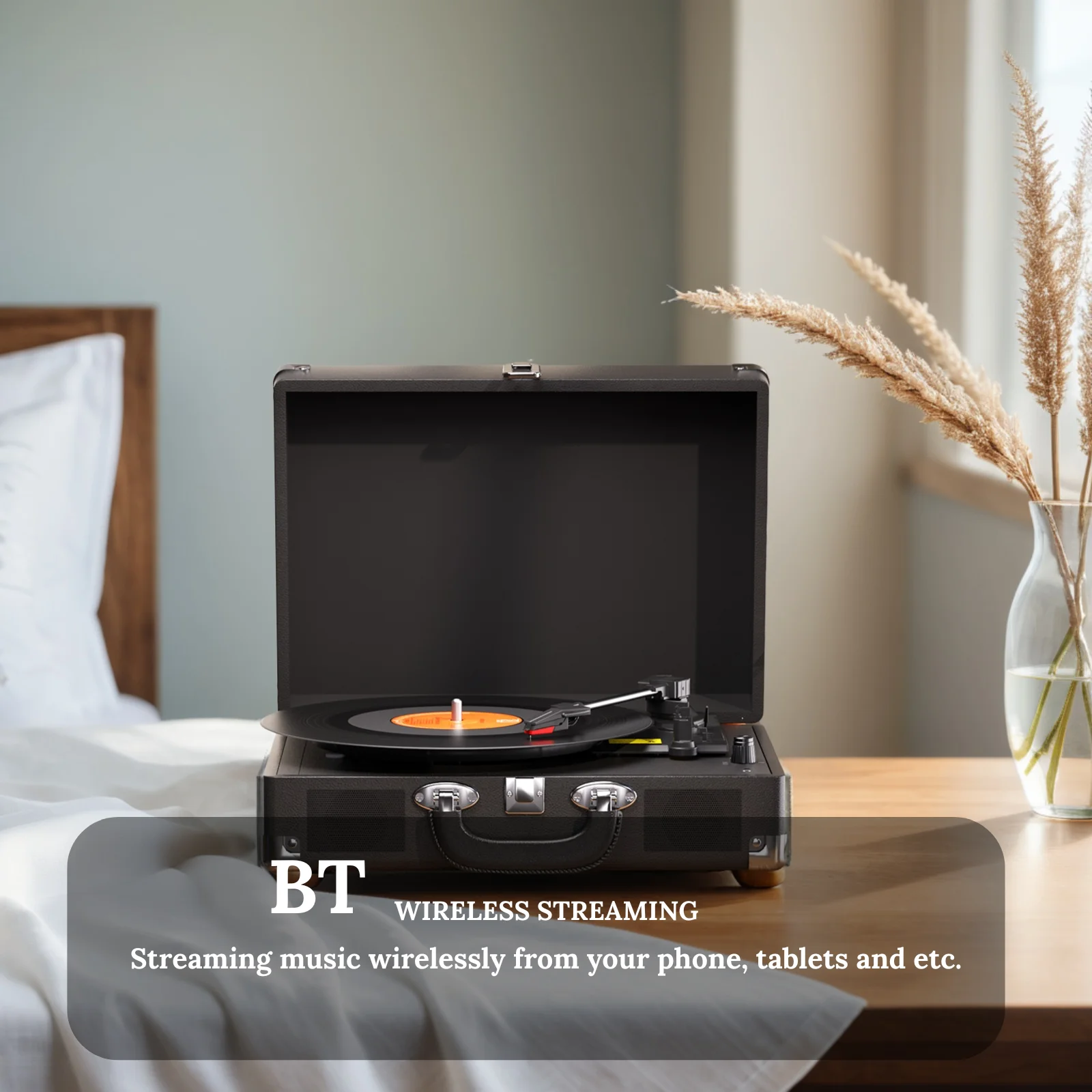 Maio C200 Belt-Driven Vintage Gramophone Device, Vinyl Record, Turntable, High-Fidelity Stereo, Built-In Speaker, 3-Speed