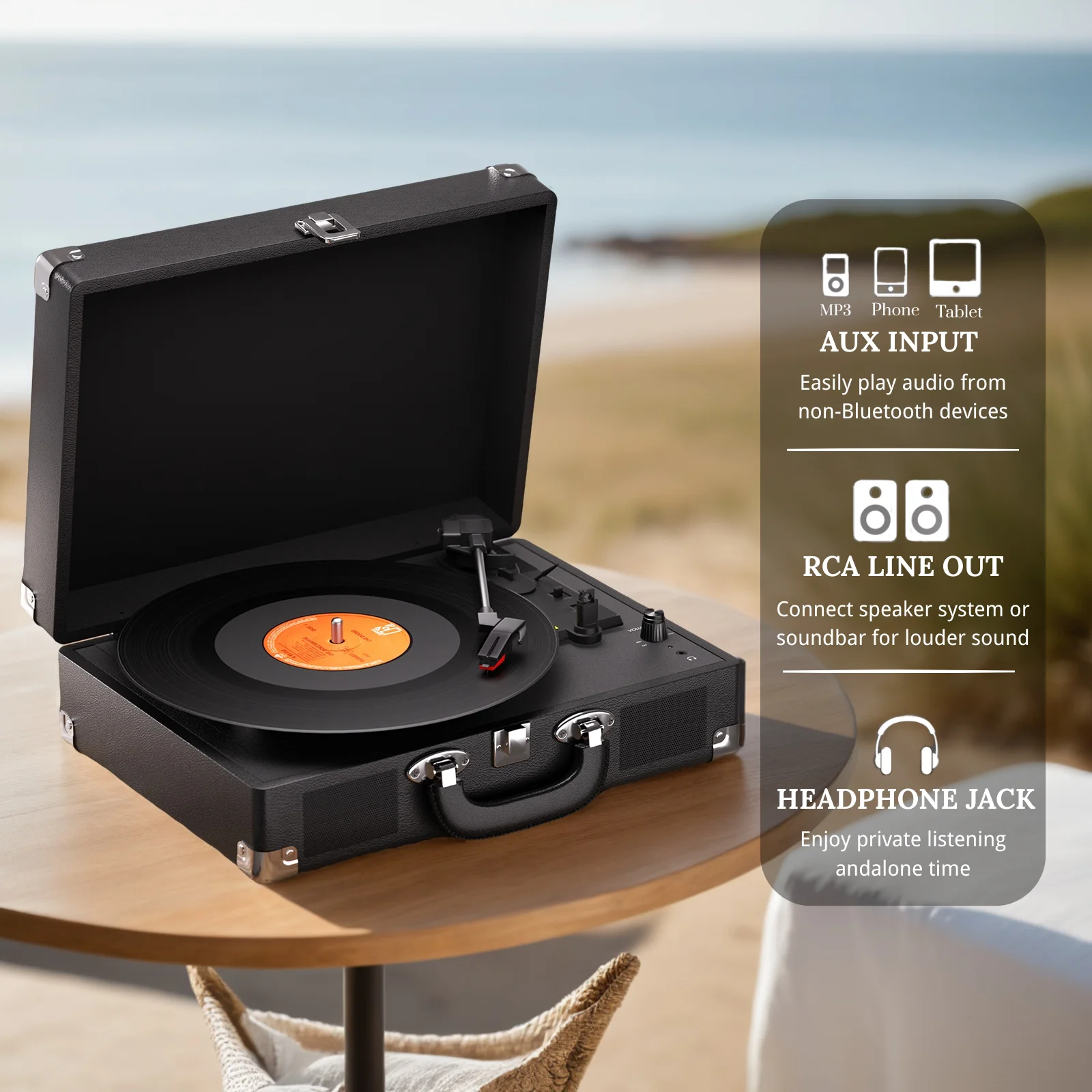 Maio C200 Belt-Driven Vintage Gramophone Device, Vinyl Record, Turntable, High-Fidelity Stereo, Built-In Speaker, 3-Speed