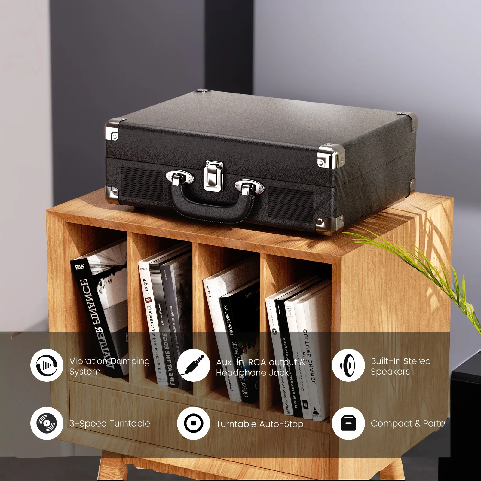 Maio C200 Belt-Driven Vintage Gramophone Device, Vinyl Record, Turntable, High-Fidelity Stereo, Built-In Speaker, 3-Speed