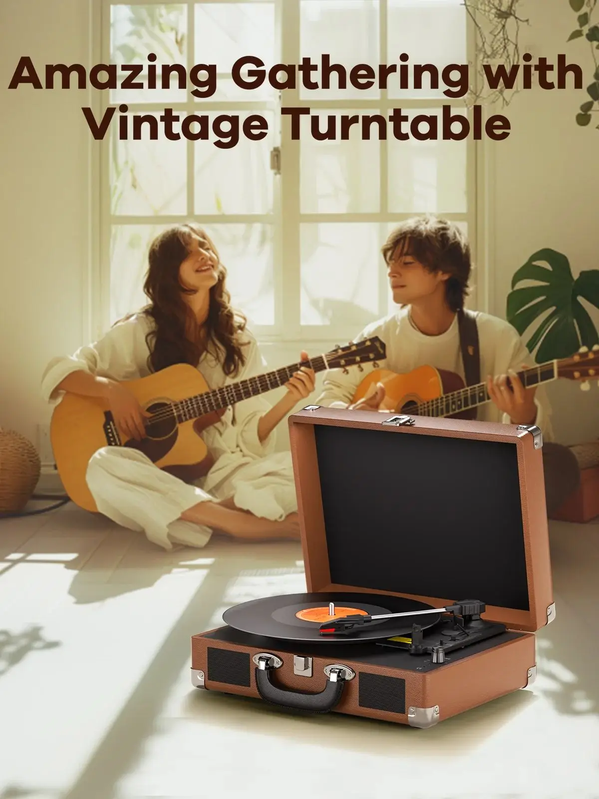 Maio C200 Belt-Driven Vintage Gramophone Device, Vinyl Record, Turntable, High-Fidelity Stereo, Built-In Speaker, 3-Speed
