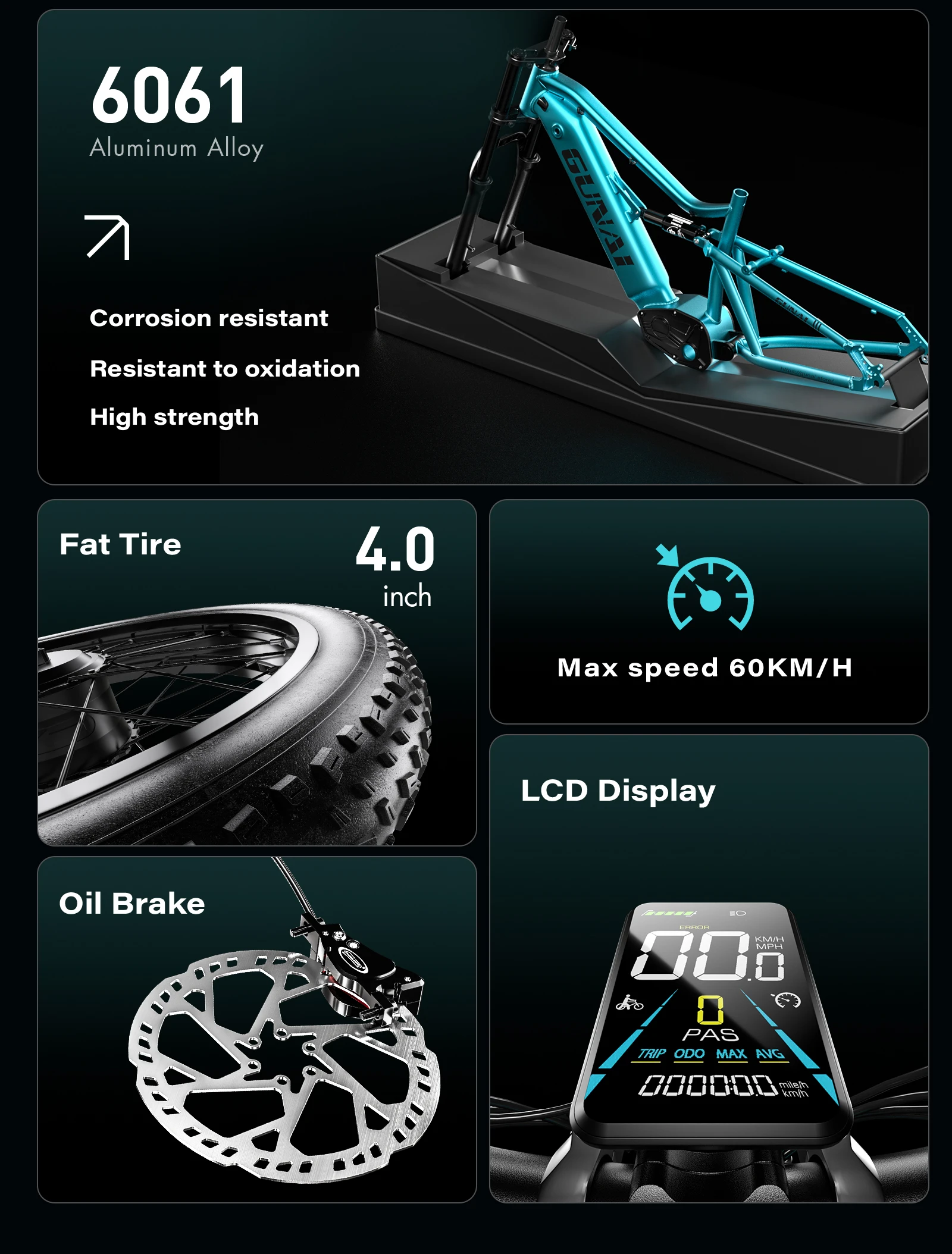 GUNAI-M2 Adult Electric Bike 1500W Electrical Road Bicycle 48V 17.5Ah Fatbike MTB E-bike 26" Mountain Ebike 60KM/H Max Speed