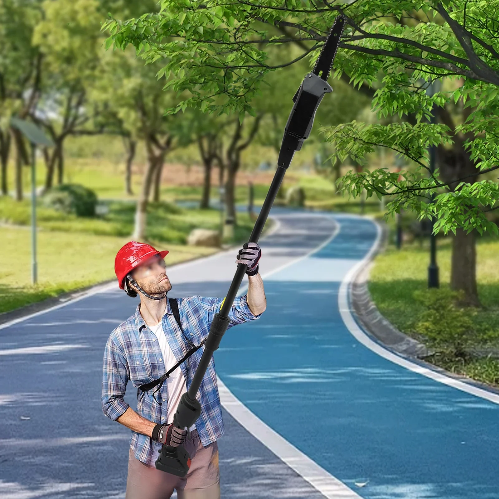 1500mAh 552W Cordless Pole Saw 4.1ft Adjustable 66ft/s Chain Speed Safety Lock for Garden Tree Pruning