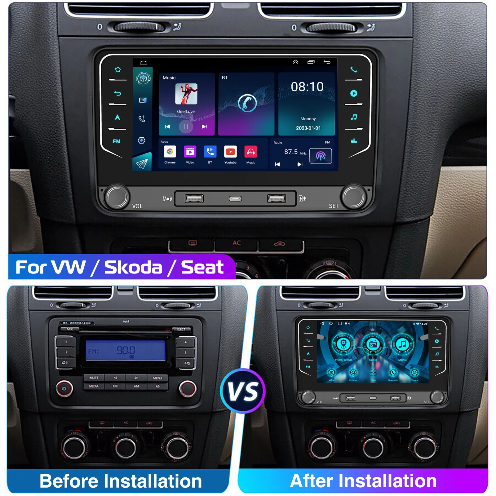 ESSGOO 2 Din Android 15 Car Radio Wireless Carplay Car Multimedia Player GPS WiFi For Volkswagen Skoda Octavia golf 5 6 touran passat polo Jetta