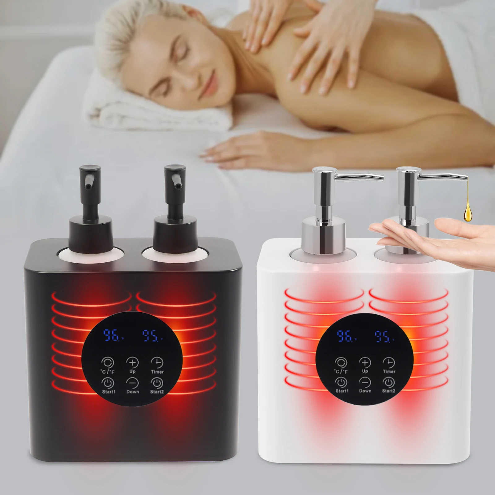 Two-Bottle Design Electric Massage Oil Warmer 360° Rapid Independent Heating Control Oil Heater Tools With LED