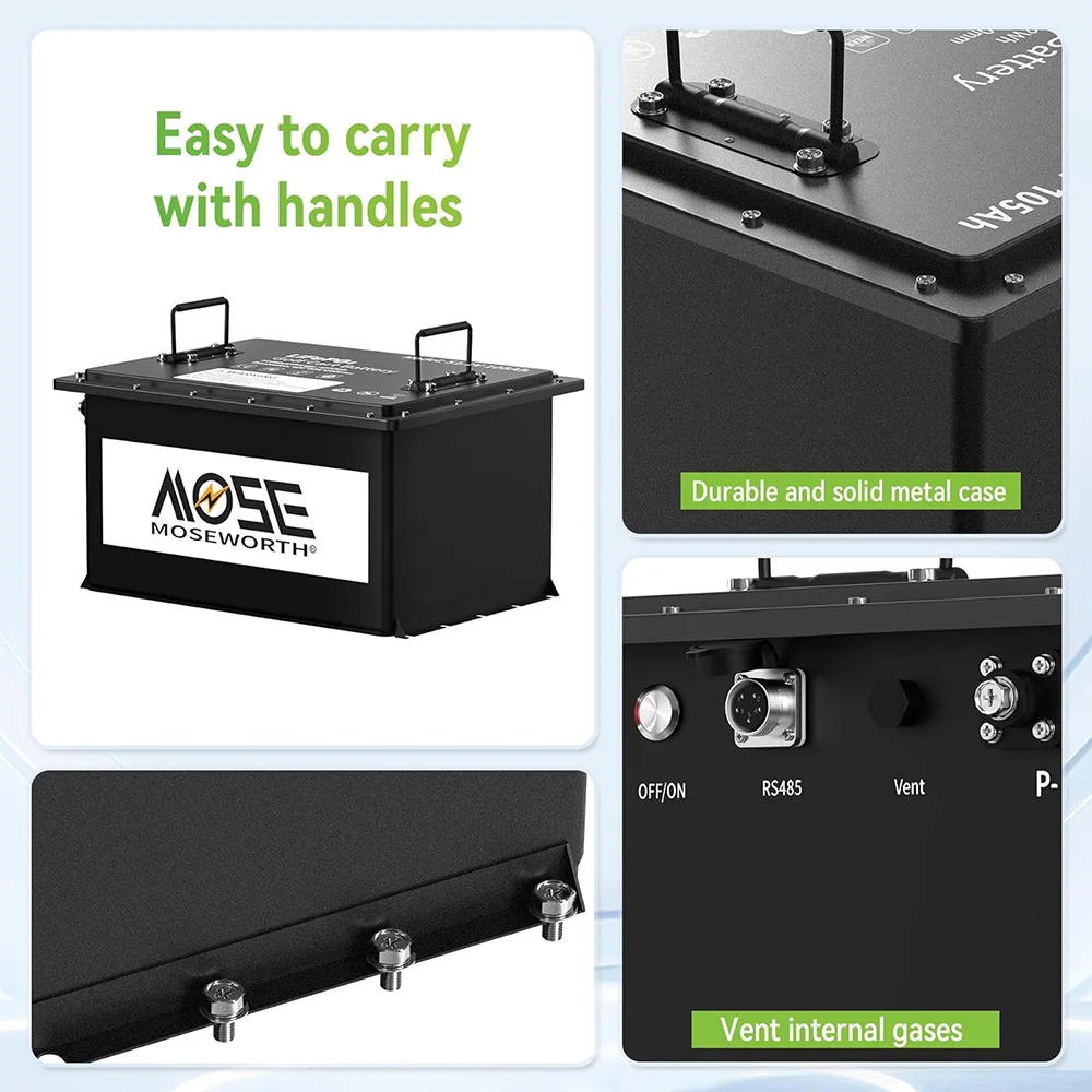 MOSEWORTH 48V 105Ah Golf Cart Lithium Battery Built-in 200A BMS with Touch Monitor and Charger APP Supported MAX 10.24 kW