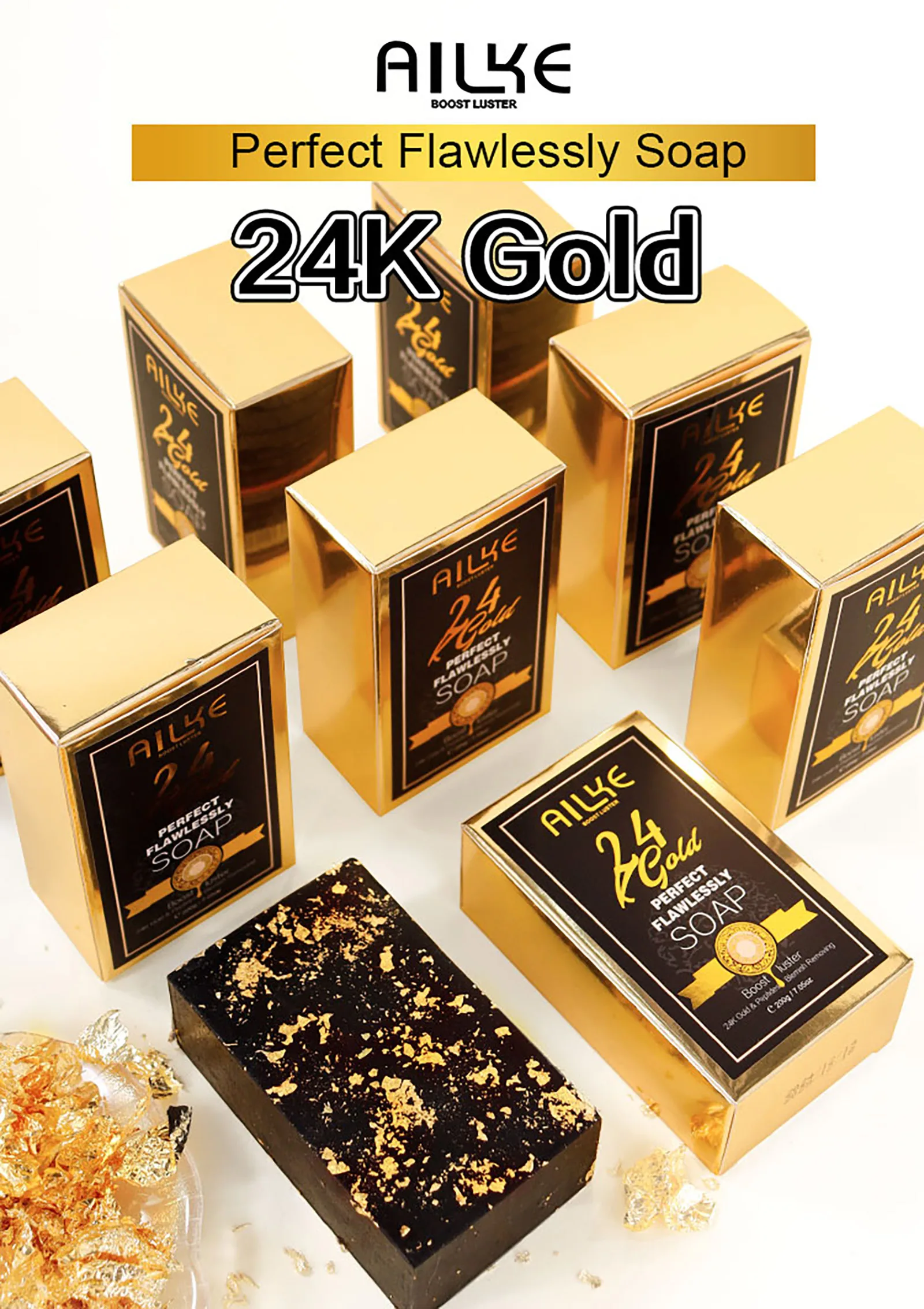 AILKE 24K Glod Flawlessly Soap bar,Moisturizing, Lightening, Dark Spots Removal, Lighten, Even Skin Tone, Nourish Skin Care Kit