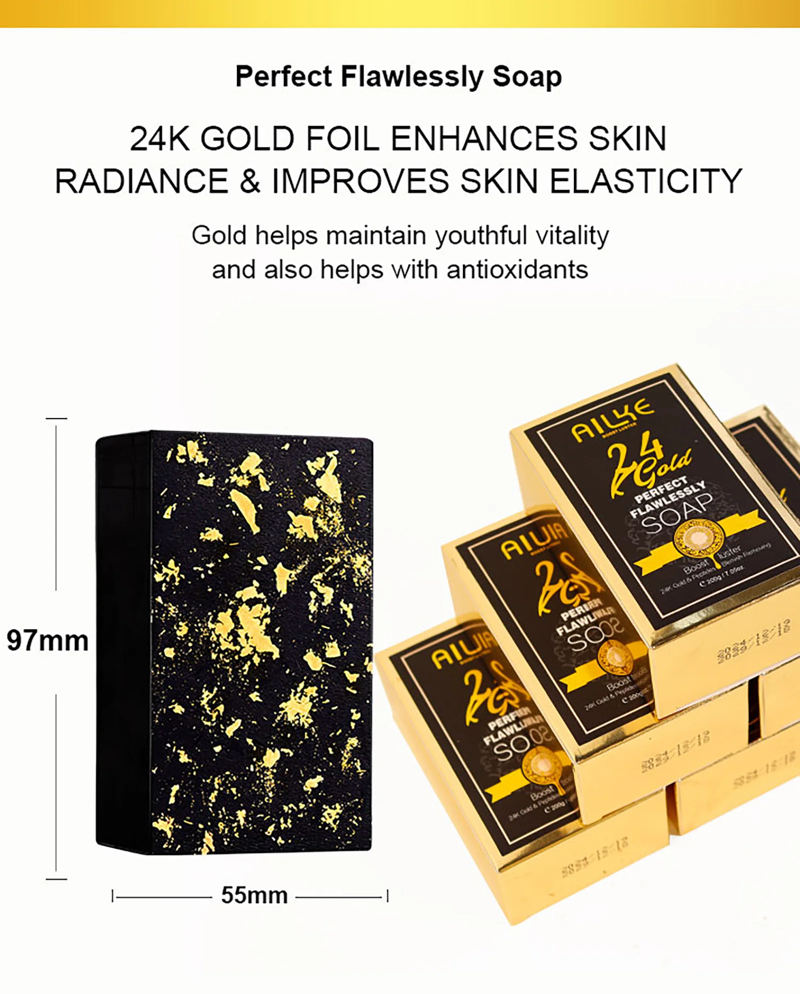 AILKE 24K Glod Flawlessly Soap bar,Moisturizing, Lightening, Dark Spots Removal, Lighten, Even Skin Tone, Nourish Skin Care Kit
