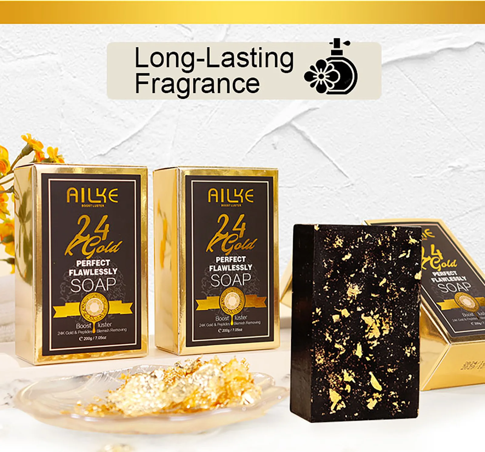 AILKE 24K Glod Flawlessly Soap bar,Moisturizing, Lightening, Dark Spots Removal, Lighten, Even Skin Tone, Nourish Skin Care Kit