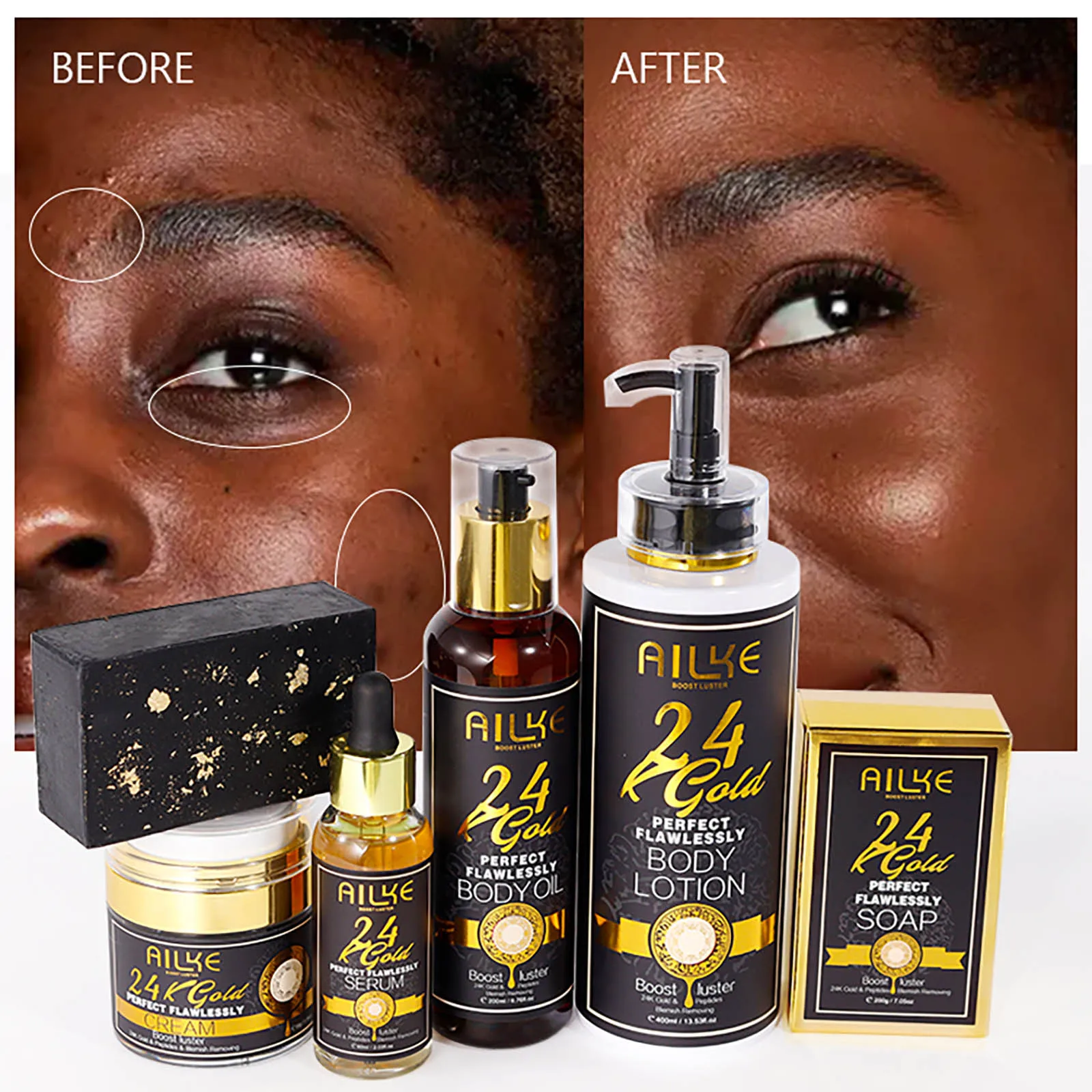 AILKE 24K Glod Flawlessly Soap bar,Moisturizing, Lightening, Dark Spots Removal, Lighten, Even Skin Tone, Nourish Skin Care Kit