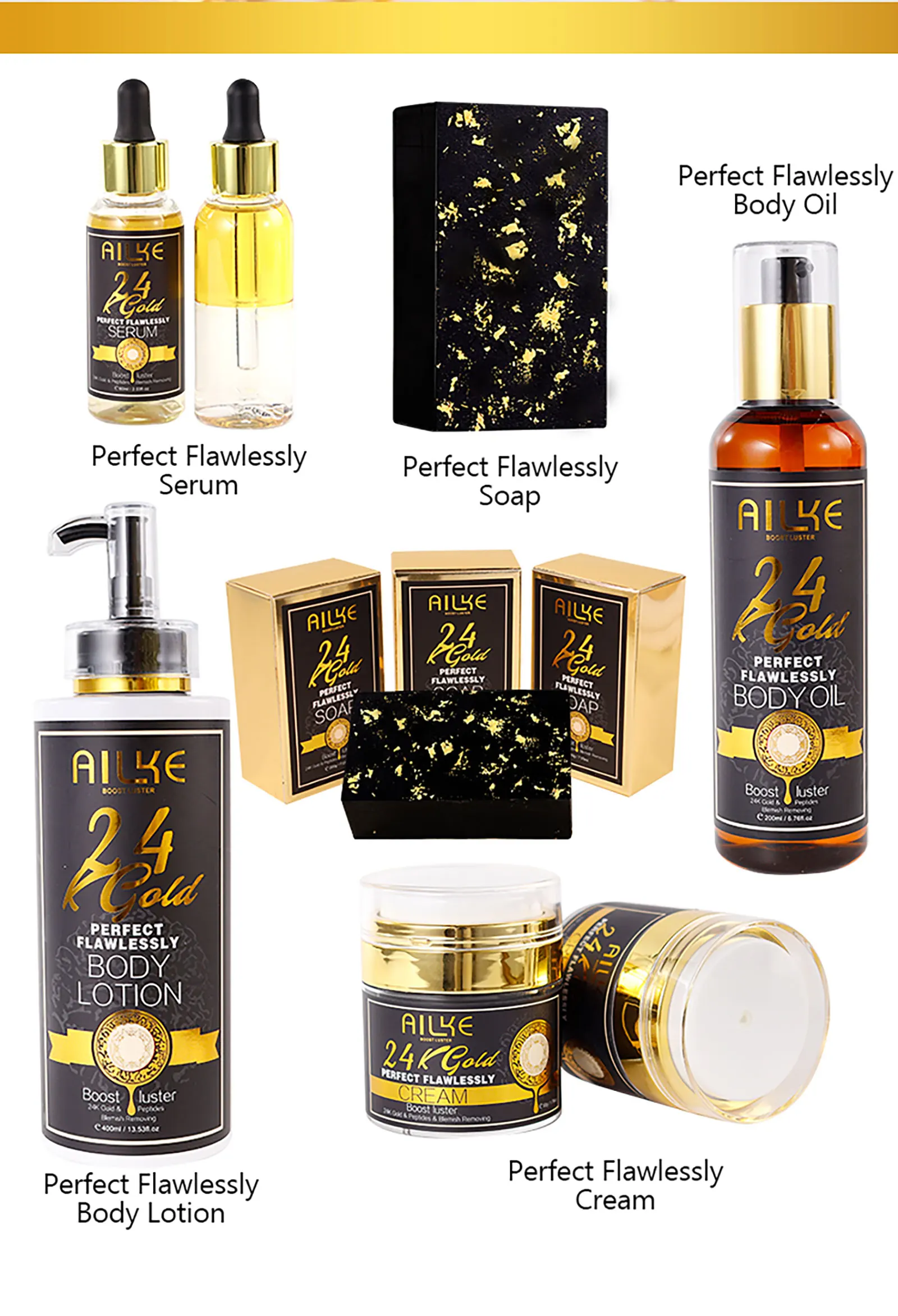 AILKE 24K Glod Flawlessly Soap bar,Moisturizing, Lightening, Dark Spots Removal, Lighten, Even Skin Tone, Nourish Skin Care Kit