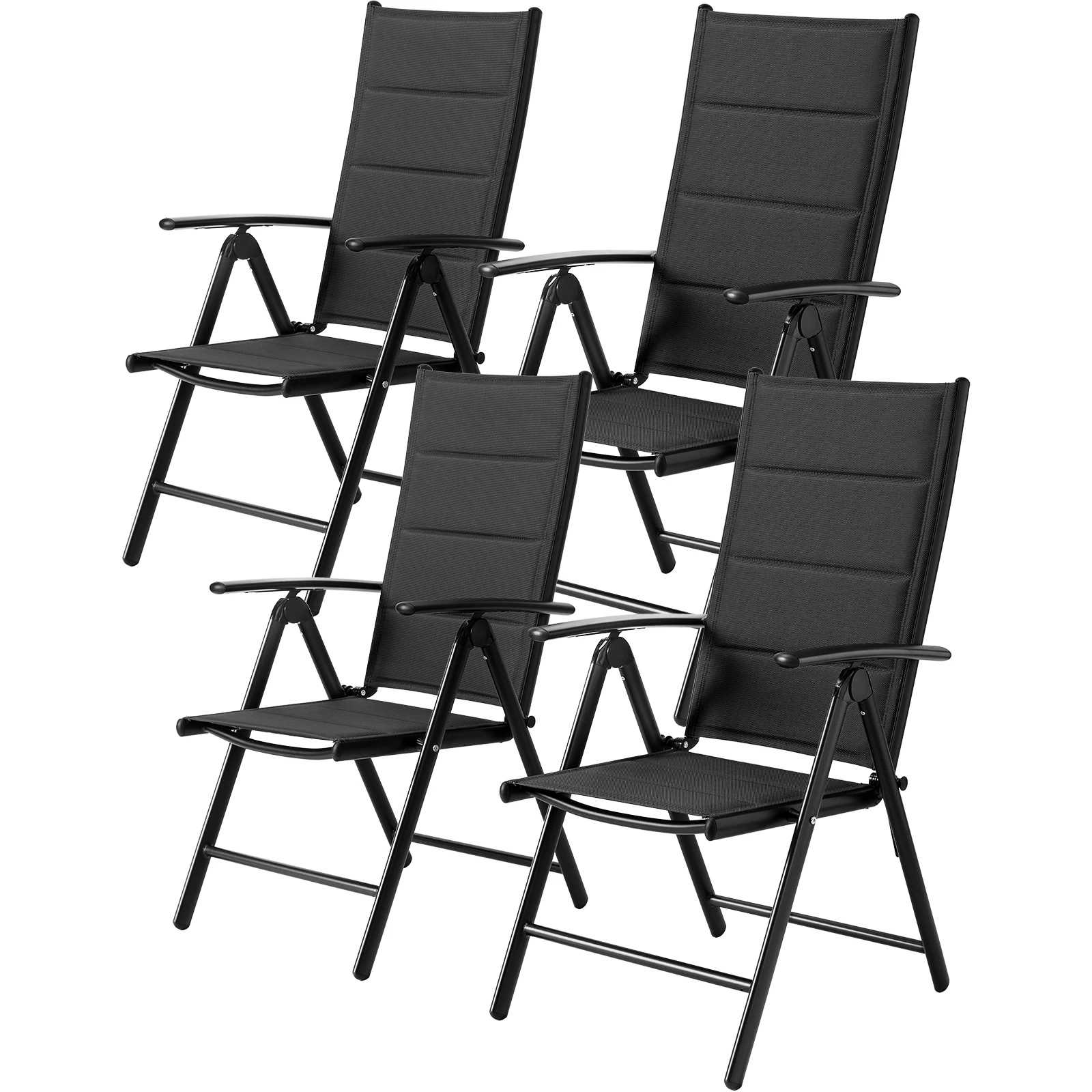 Aluminum Lounge Foldable Garden Chair Backrest w/ 7 Adjustable Settings, with Armrests, Weatherproof Outdoor Chairs Black,Gray
