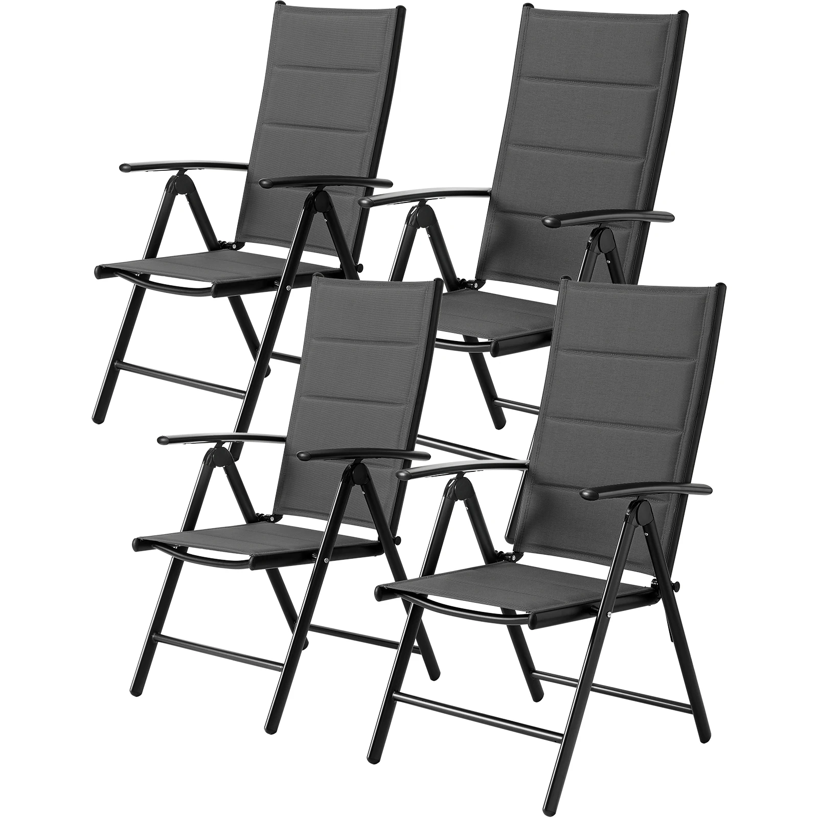 Aluminum Lounge Foldable Garden Chair Backrest w/ 7 Adjustable Settings, with Armrests, Weatherproof Outdoor Chairs Black,Gray