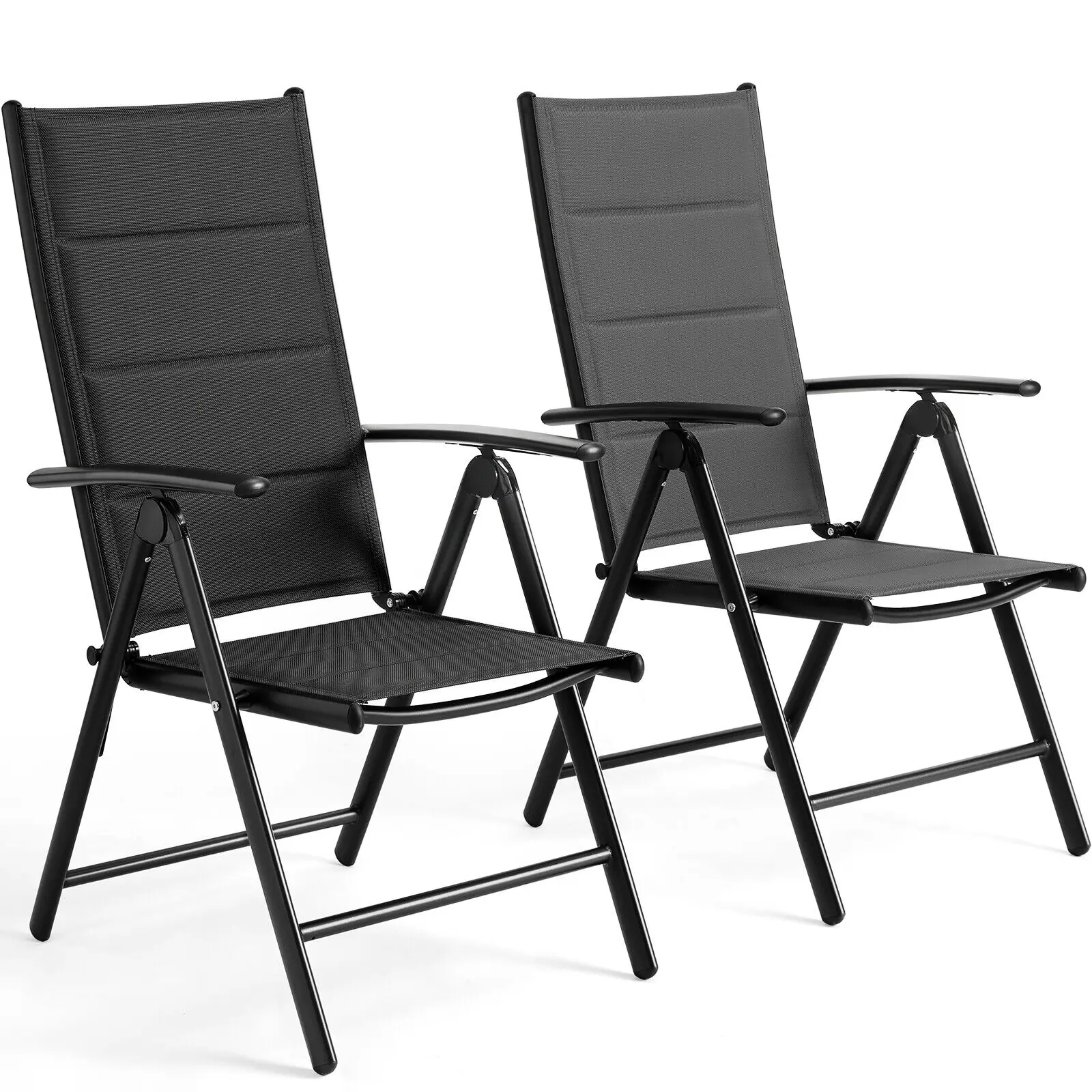 Aluminum Lounge Foldable Garden Chair Backrest w/ 7 Adjustable Settings, with Armrests, Weatherproof Outdoor Chairs Black,Gray