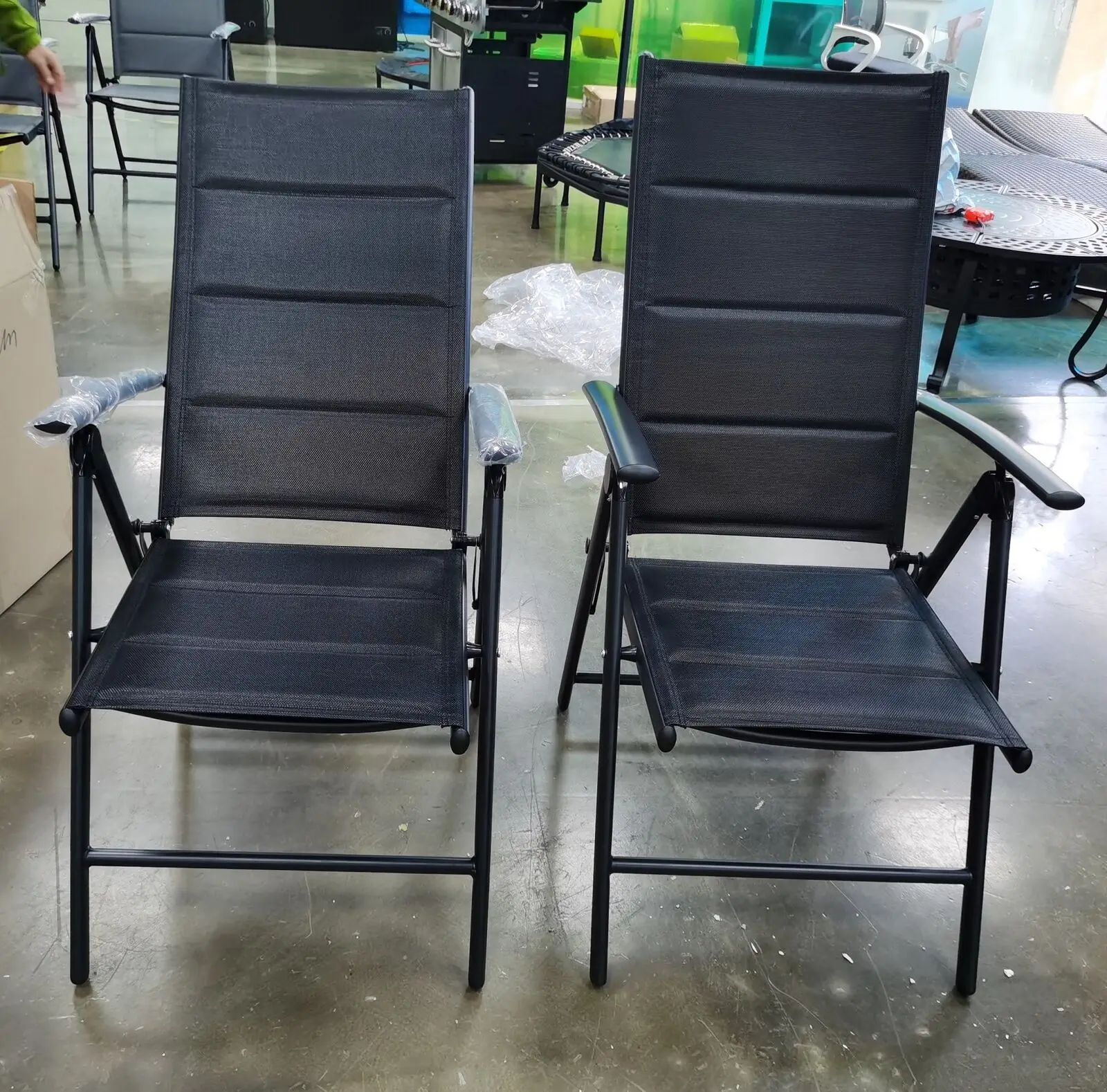 Aluminum Lounge Foldable Garden Chair Backrest w/ 7 Adjustable Settings, with Armrests, Weatherproof Outdoor Chairs Black,Gray