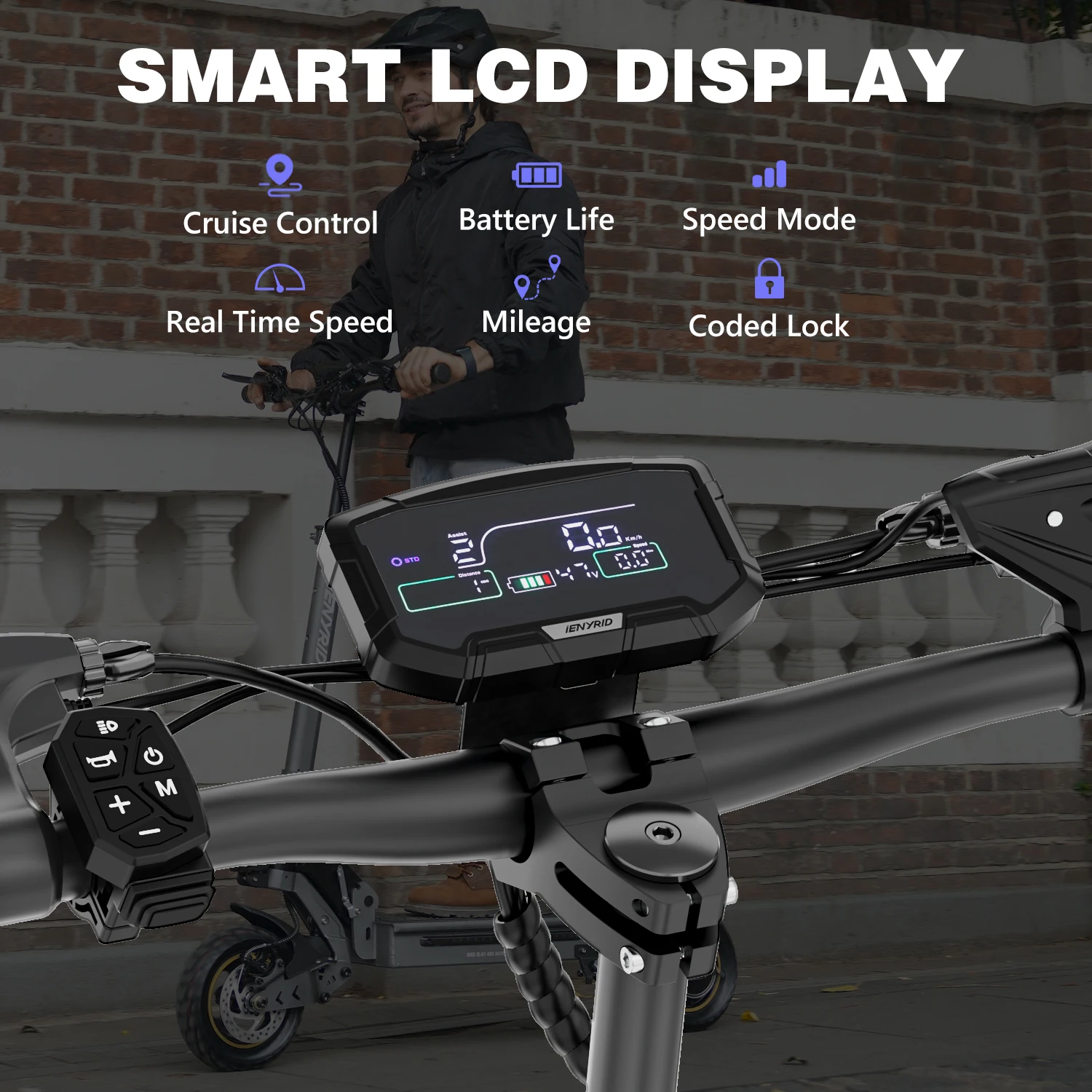 IENYRID S1 Scooters Daily Travel And Commuting E-Scooter, 48V15Ah Battery Smart LCD Display Electric Scooter,10-inch Air Off-road Tires City Scooters Electric