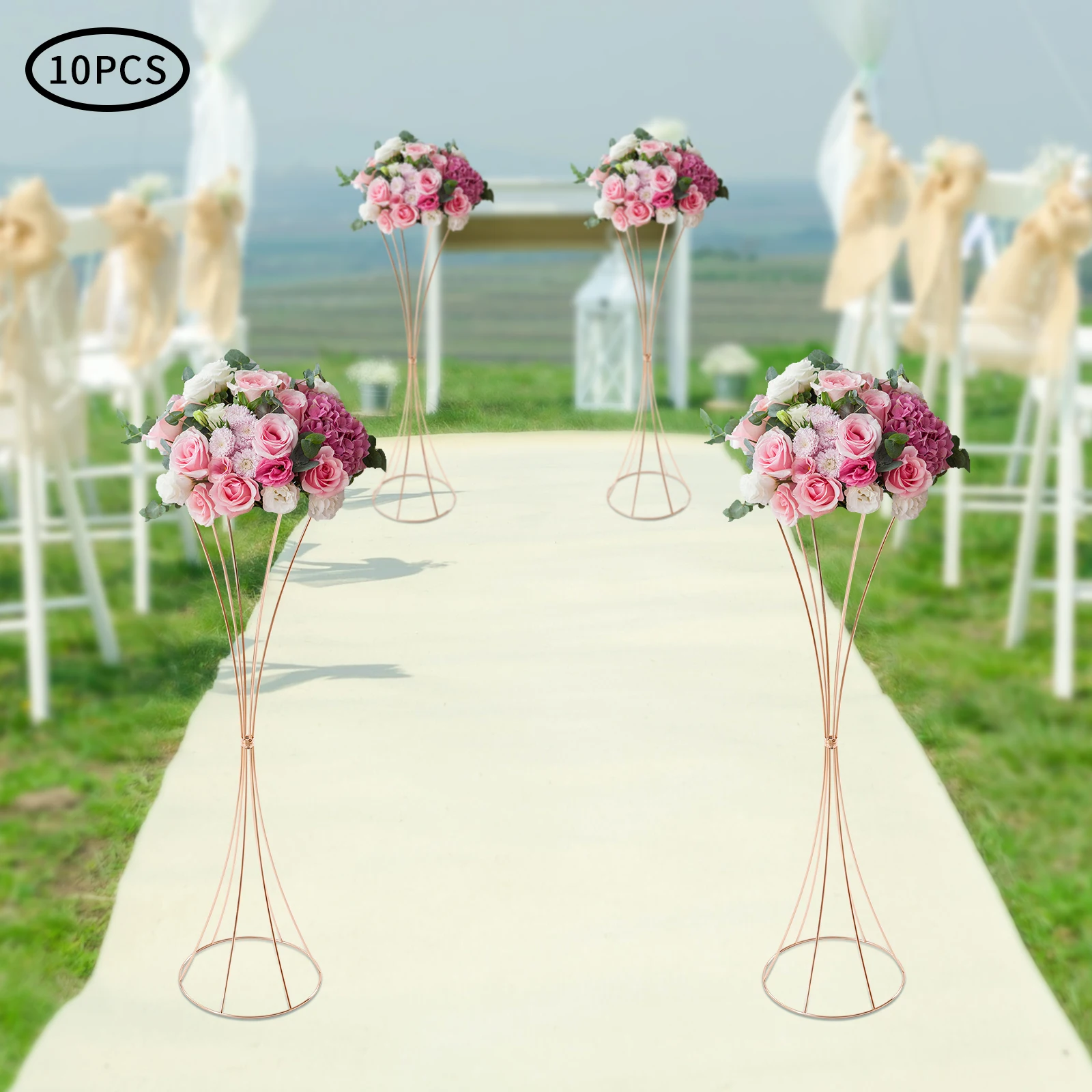10pcs Golden Vase 80cm for Table Wedding, 31.5inch Metal Wedding Centerpieces Vase, Flower Road Lead Stand Stackable