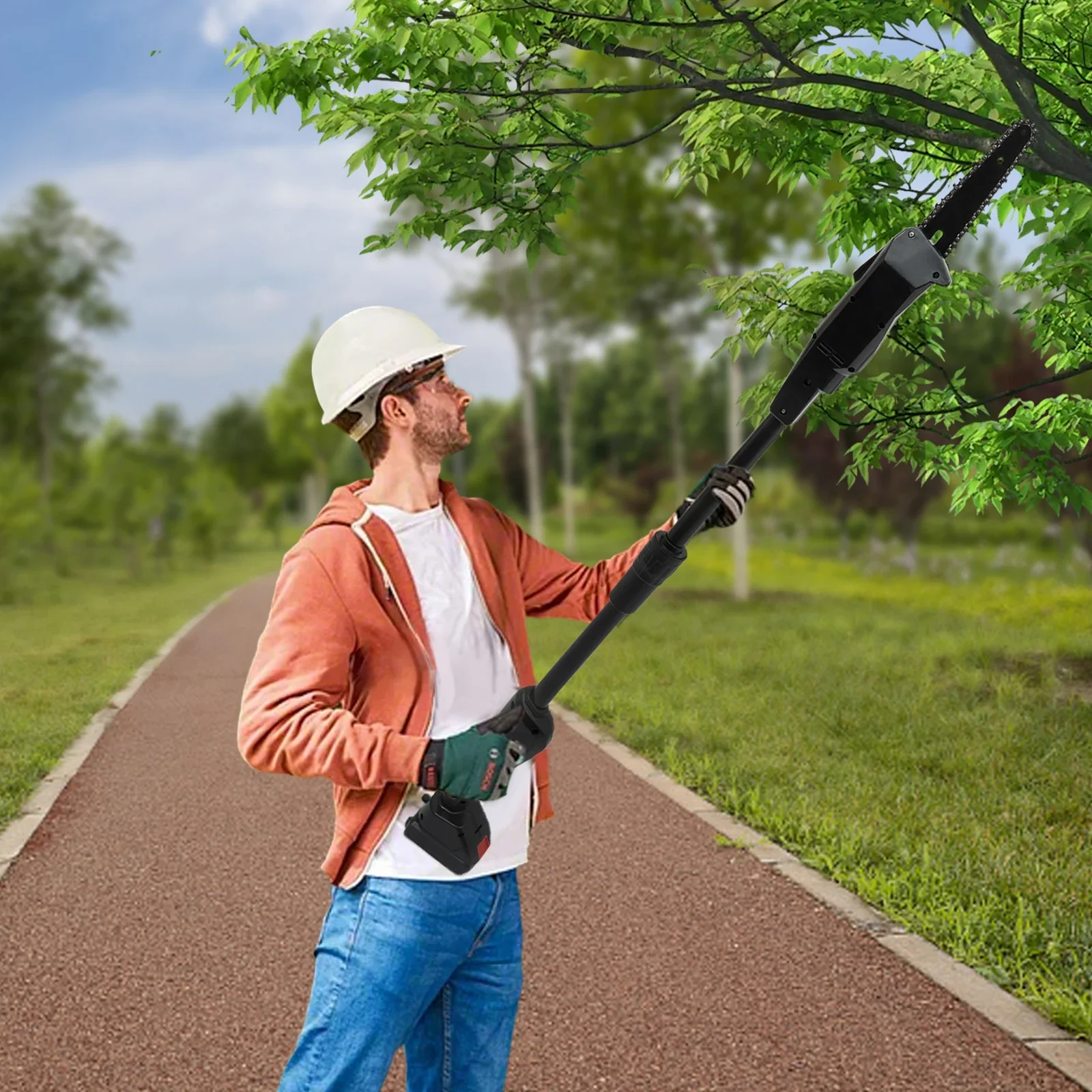 2In1 Electric Telescopic Mini Cordless Chainsaw Branch Saw Tree Saw Pole Saw W/ Rechargeable Battery 552W 1.25M 4500Rpm EU Plug
