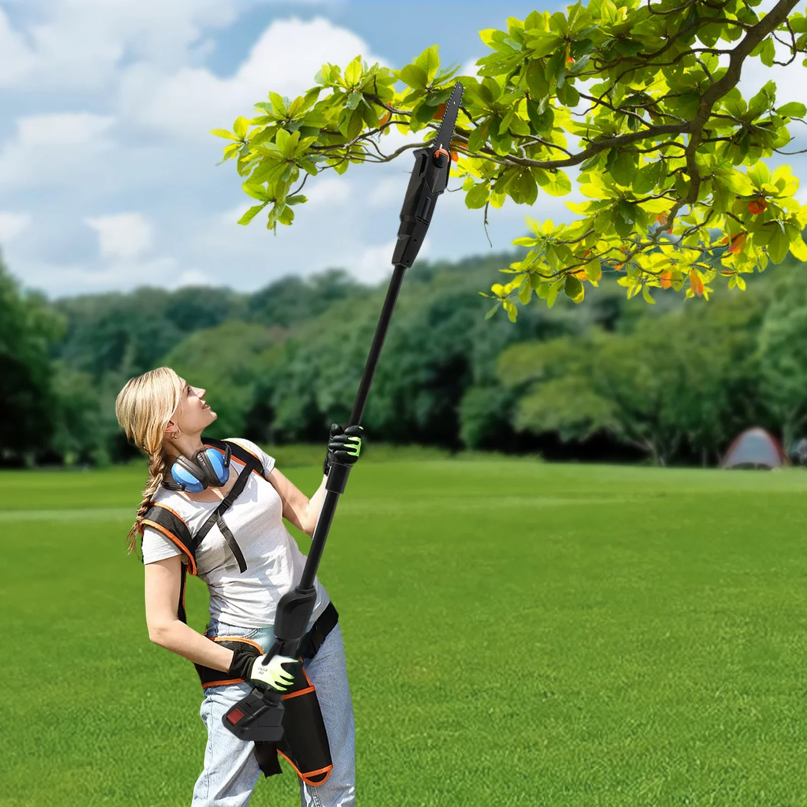 2In1 Electric Telescopic Mini Cordless Chainsaw Branch Saw Tree Saw Pole Saw W/ Rechargeable Battery 552W 1.25M 4500Rpm EU Plug