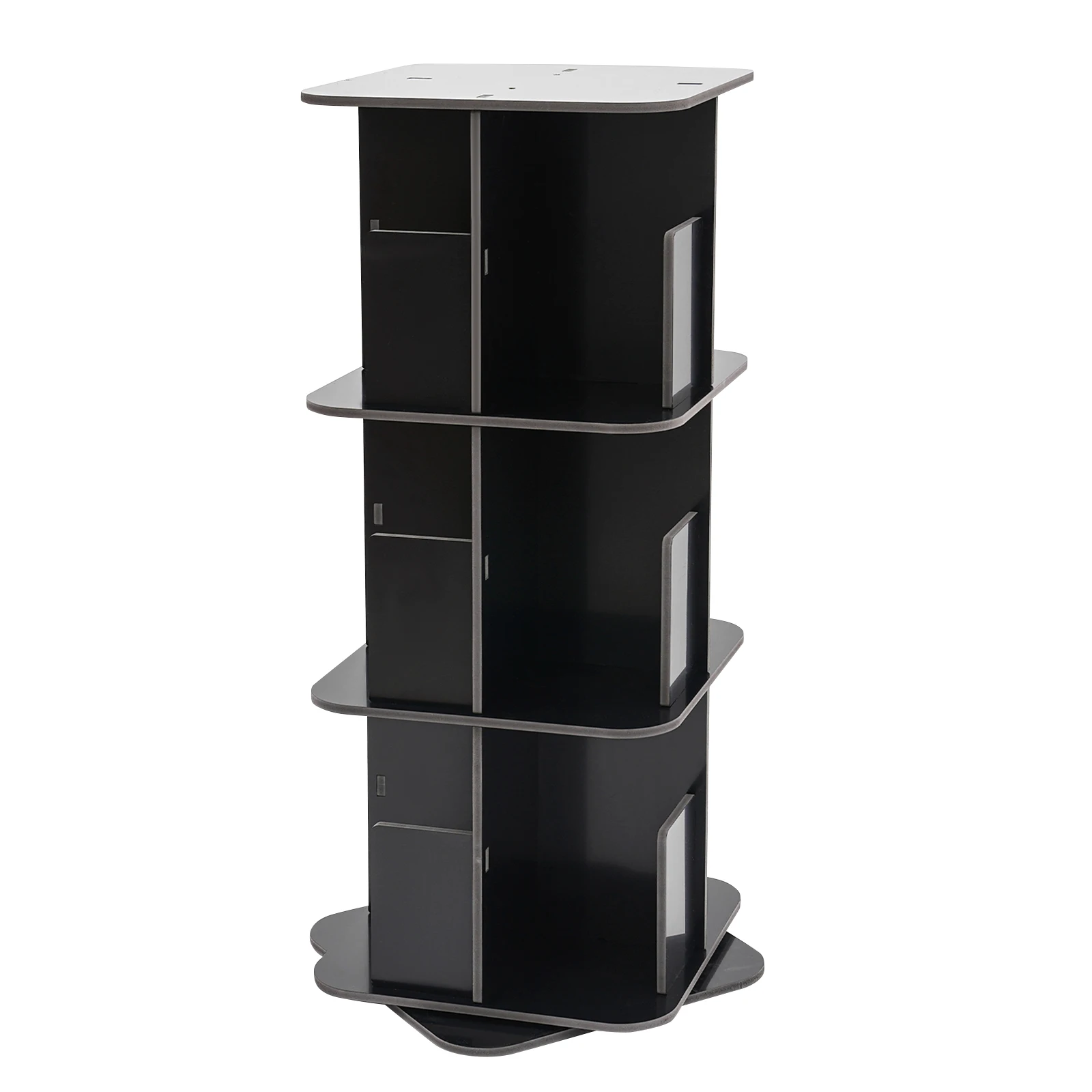 39*39*97 cm Rotating Bookshelf 3 Tier 360° Revolving Bookcase Corner PVC Wood Board Bookcase Stackable Bookshelf Organizer Black
